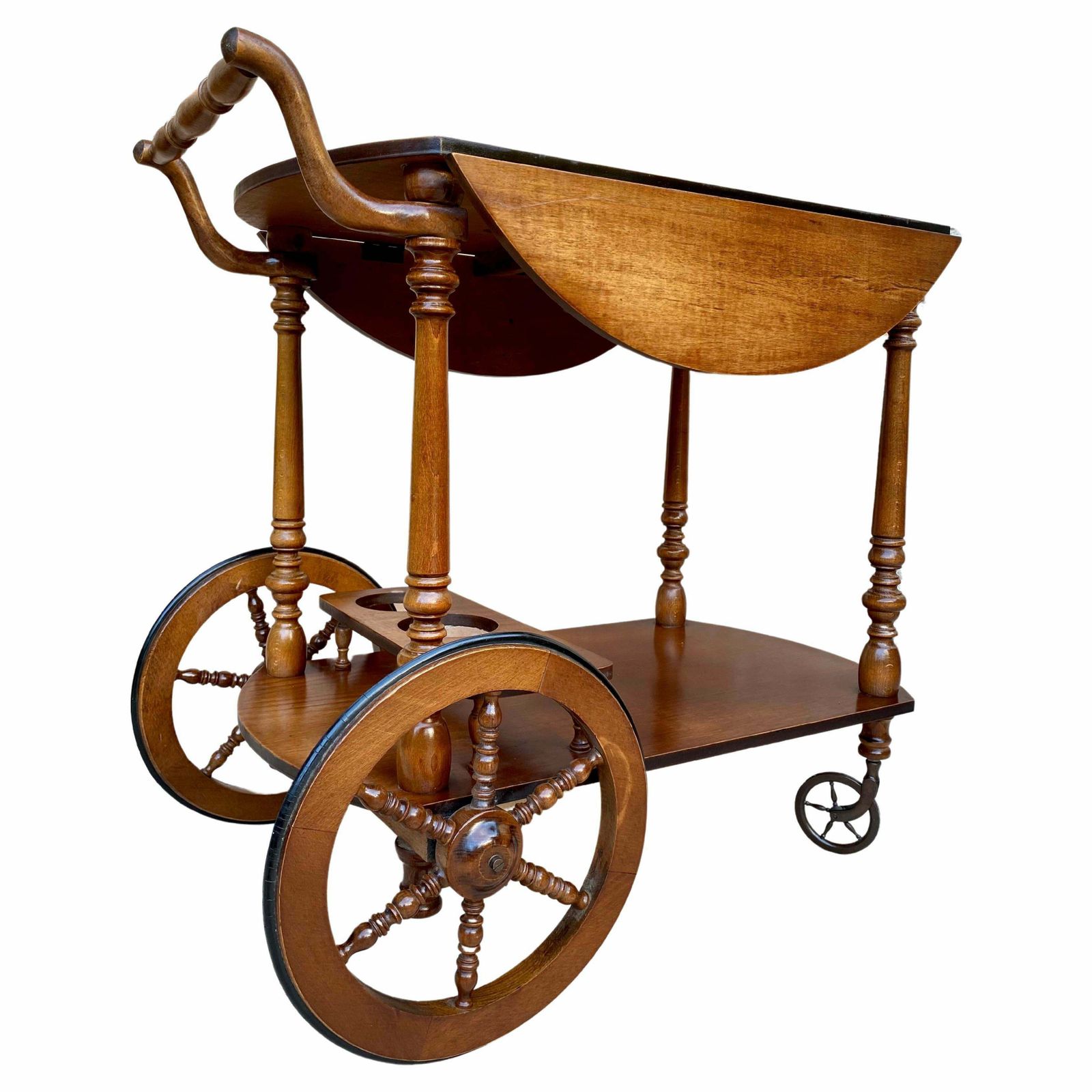 Chariot bar mid-century en bois, France, années 1950