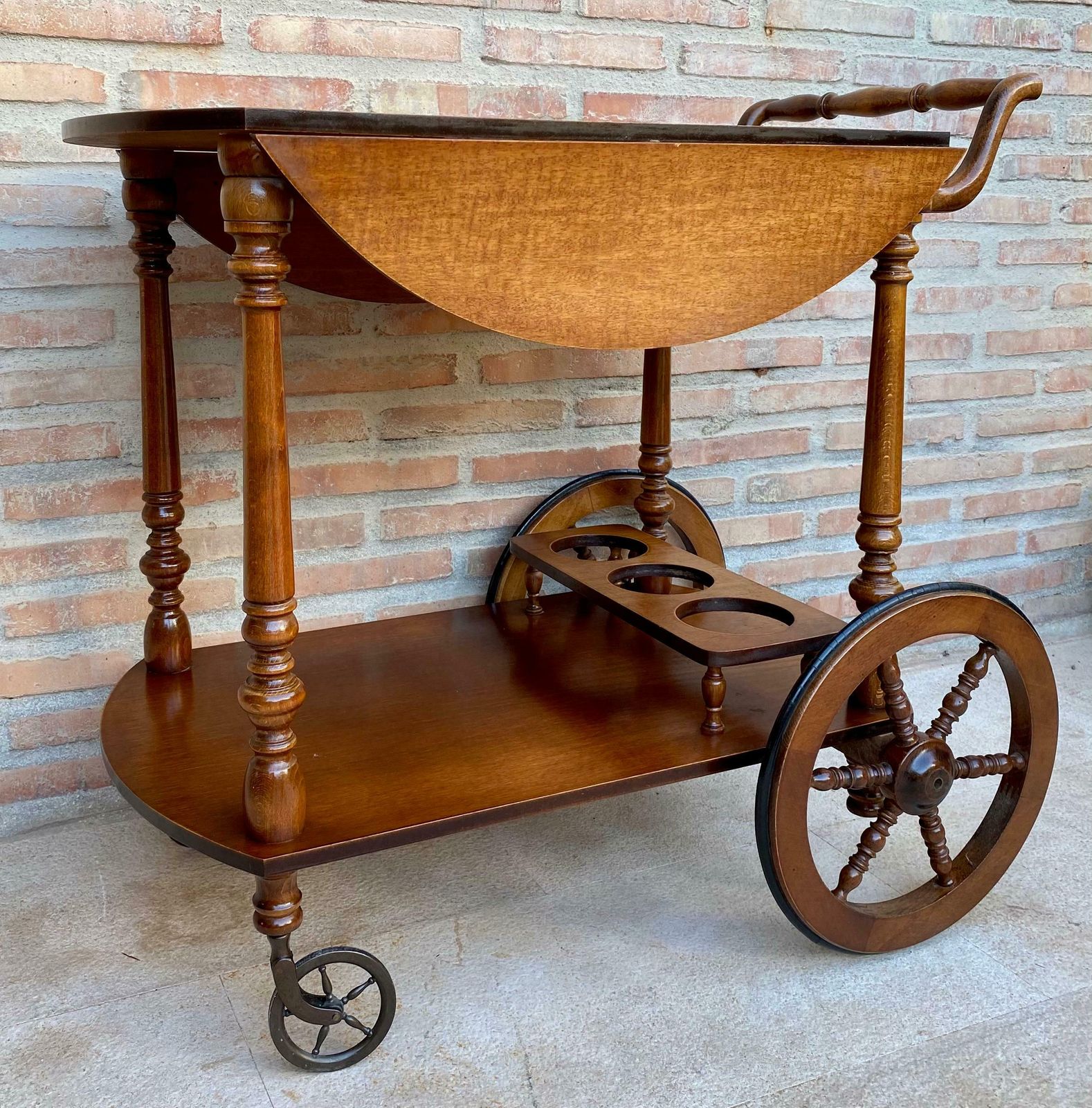 Mid Century French Wooden Bar Cart Trolley, 1950s photo furniture