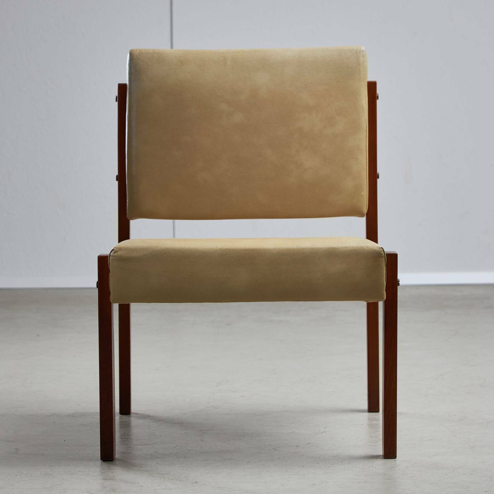 Angular Chair In Teak Wood And Leather With Copper Details, 1970s photo furniture