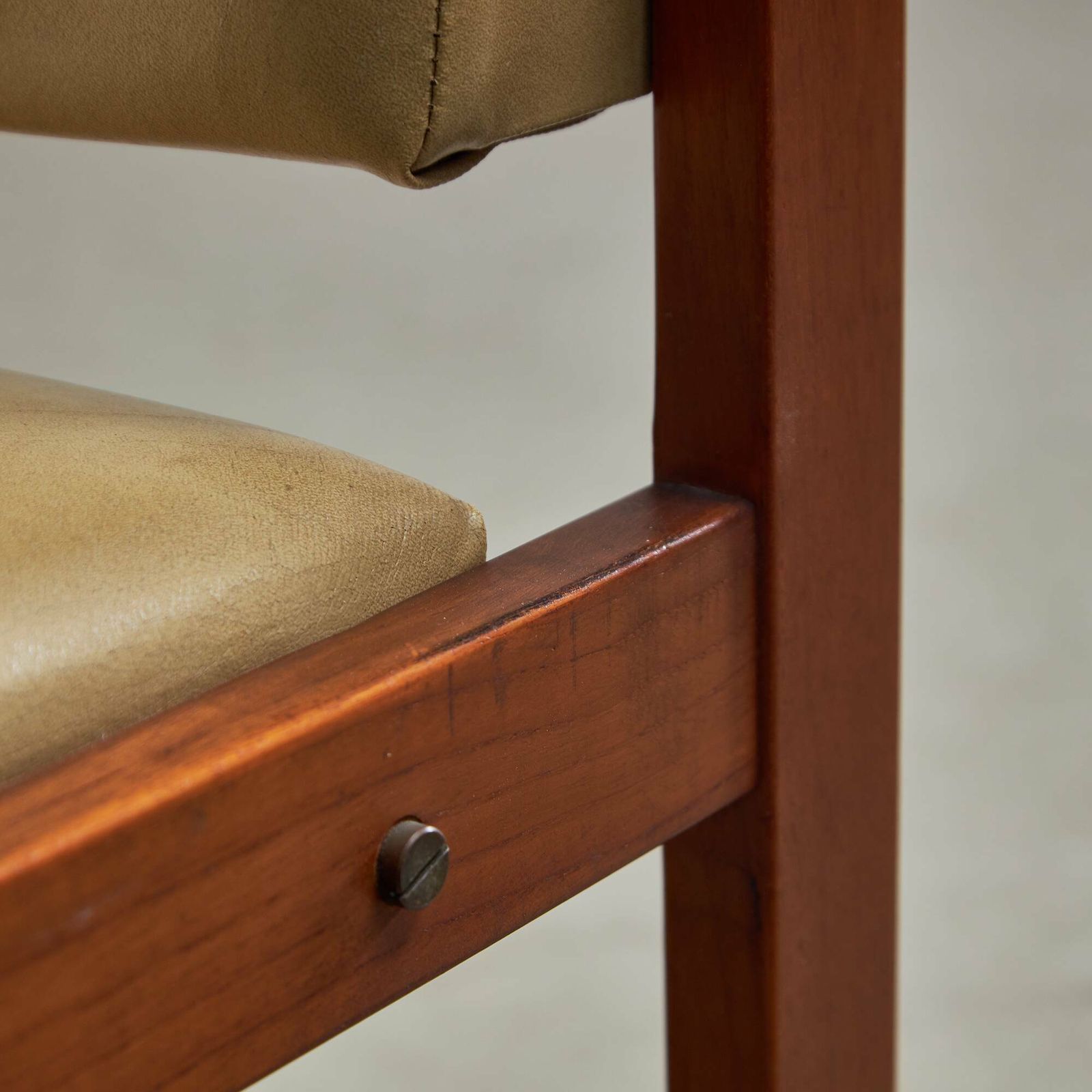 Angular Chair In Teak Wood And Leather With Copper Details, 1970s photo 445.0