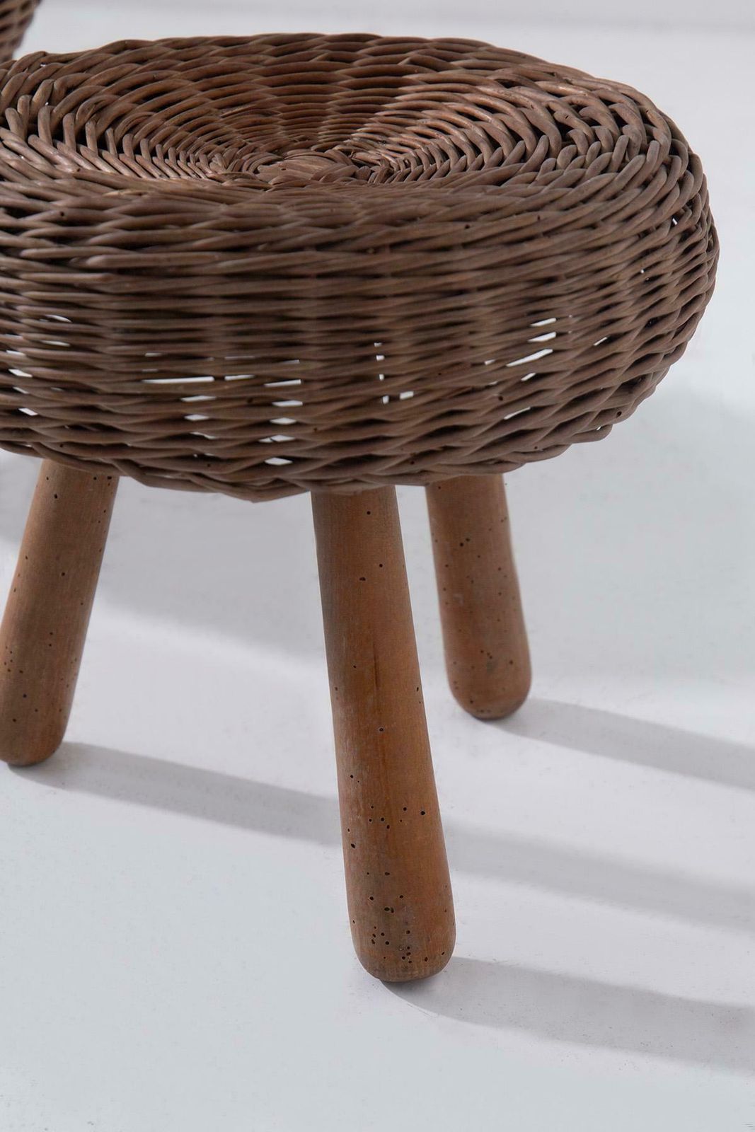 Wicker And Wood Couple Stools By Tony Paul photo vinterior
