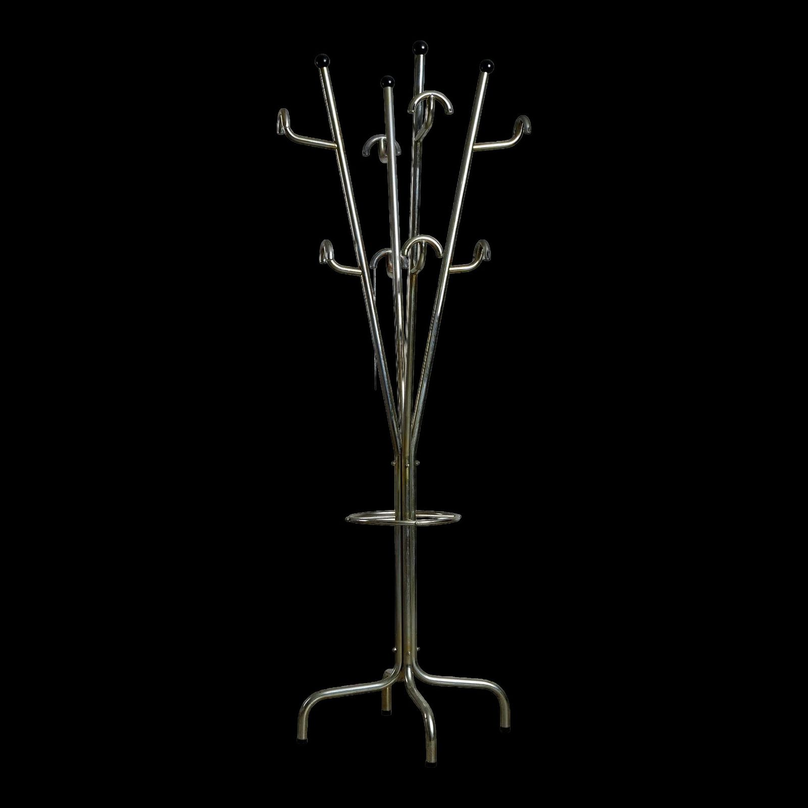 Postmodern Coat Rack With Four Arms, Umbrella Stand And Black Vinyl Spheres