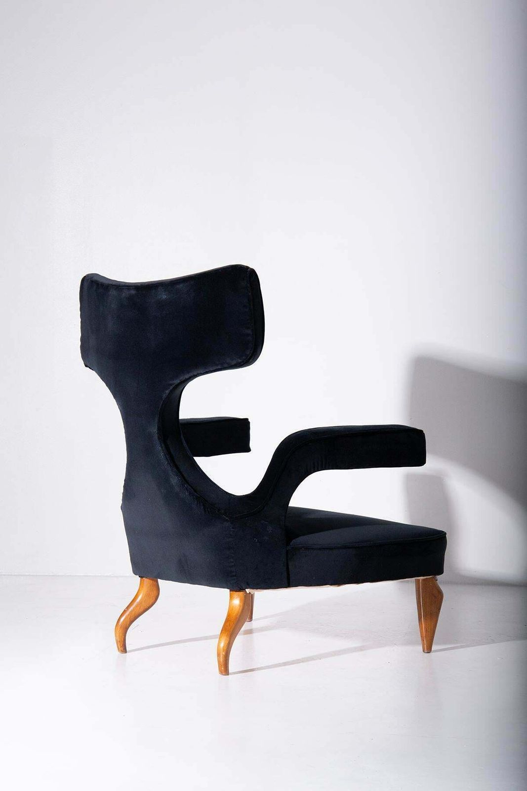 Pair Of Zavanella Wood And Black Velvet Chairs photo 18647.0