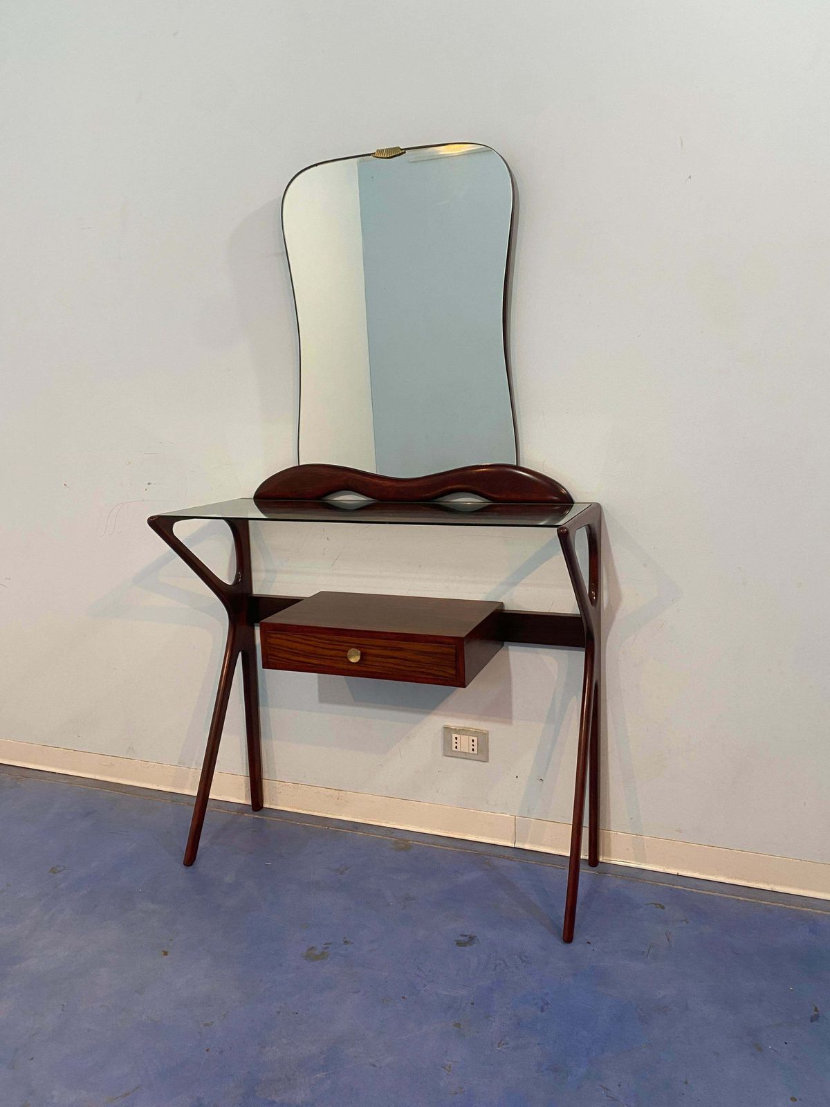 Italian Mid Century Console Table With Mirror Attributed To Ico Parisi, 1950s photo for sale