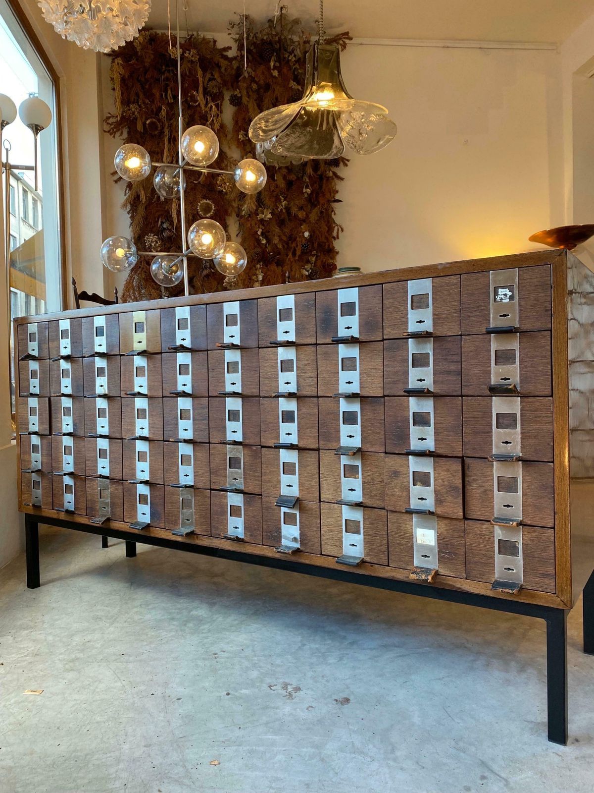 Large Fifty Drawers Shop Counter, Display Sideboard 1958 De Coene, Belgium photo furniture