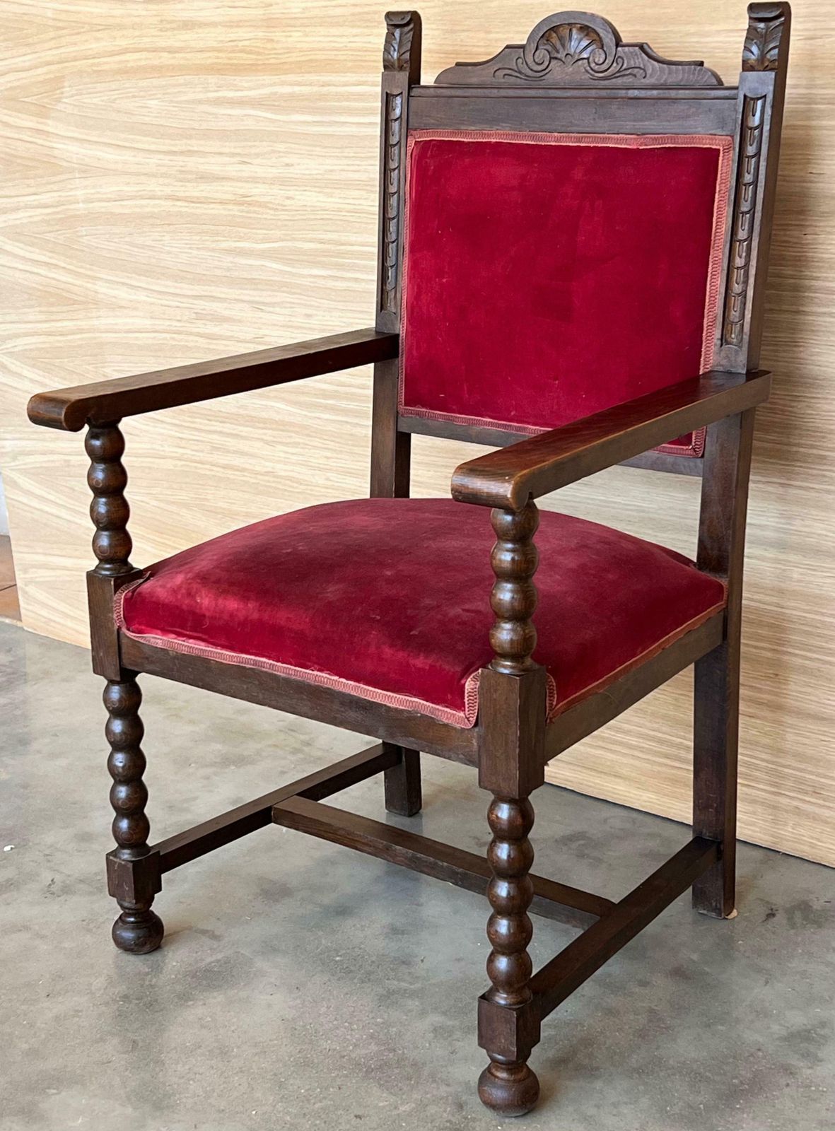 19th Century Spanish Colonial Altar Carved Armchair With Red Velve Seat And Back photo 2363.0
