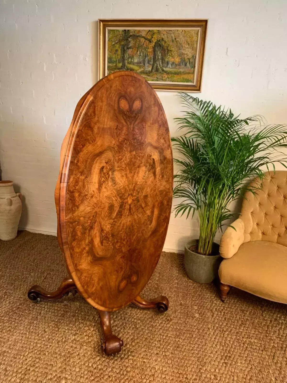 Antique Victorian Figured Walnut Center Table photo for sale