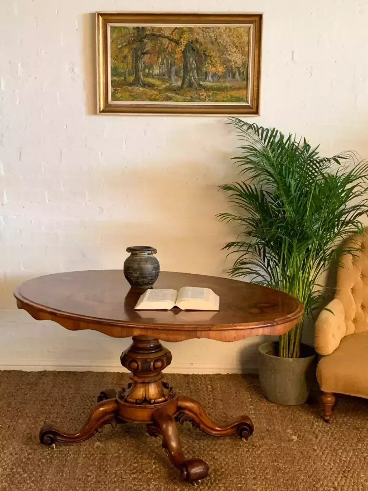 Furniture Antique Victorian Figured Walnut Center Table photo