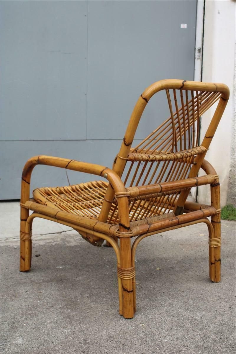 Reclining Armchair 1950 In Bamboo Italian Design Tito Agnoli Style photo buy