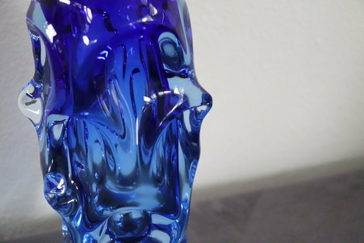 Art Glass Blue Vase In Blown Glass Attributed To Börne Augustsson, 1940s photo vinterior