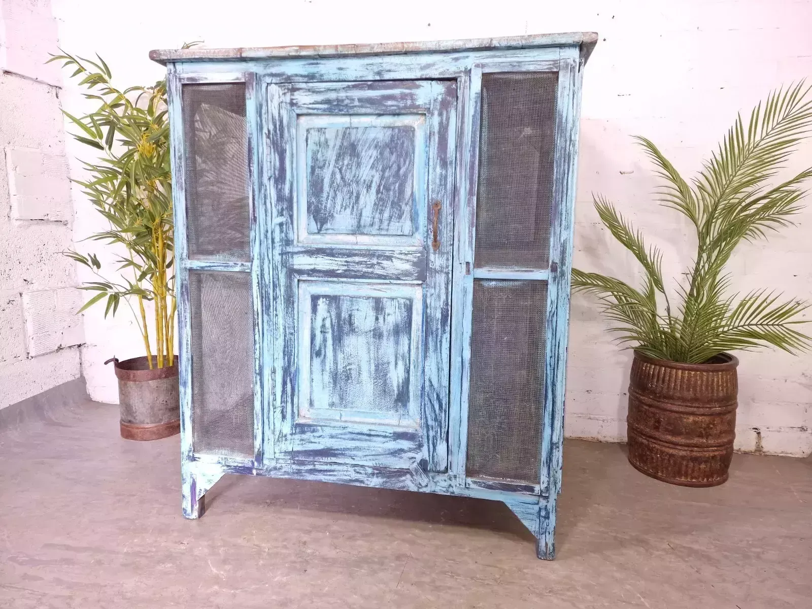 Large Vintage Indian Kitchen Island Sideboard Console Table Drinks Tv Cabinet photo furniture