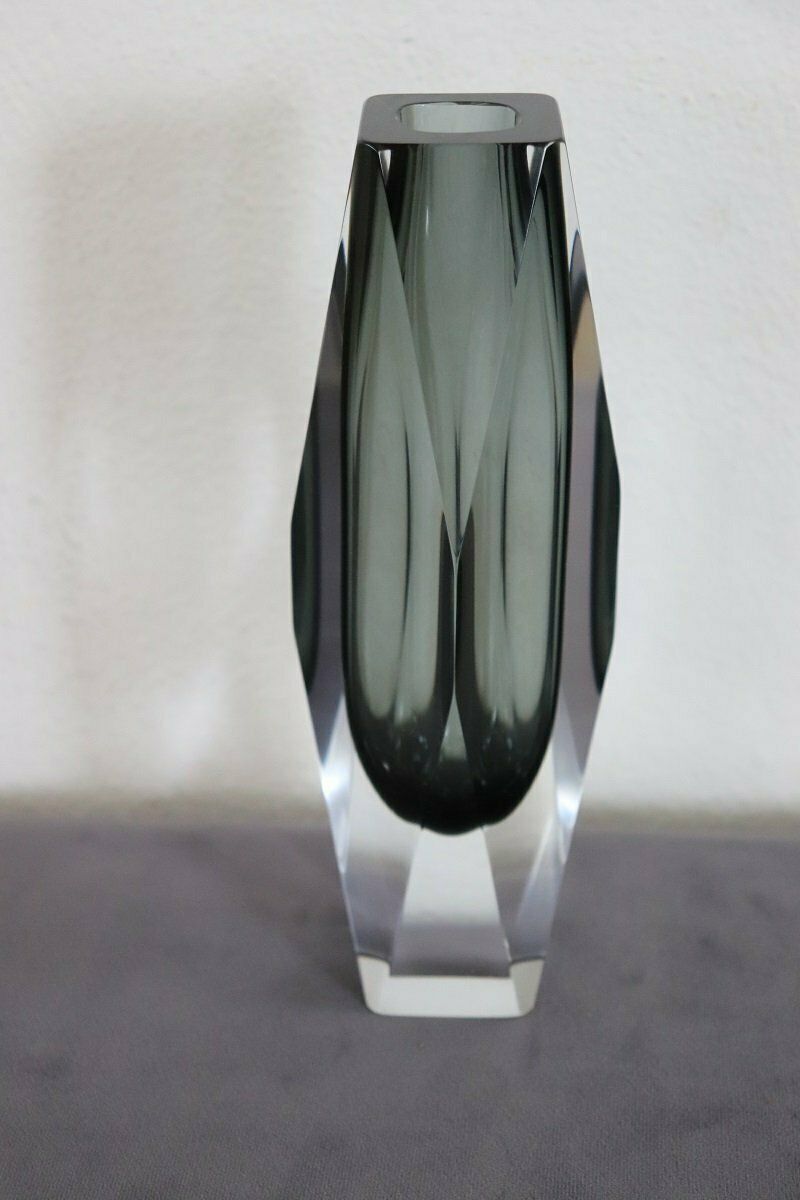 photo furniture Art Glass Smoked Grey Vase Attributed To Flavio Poli For A. Mandruzzato, 1960s
