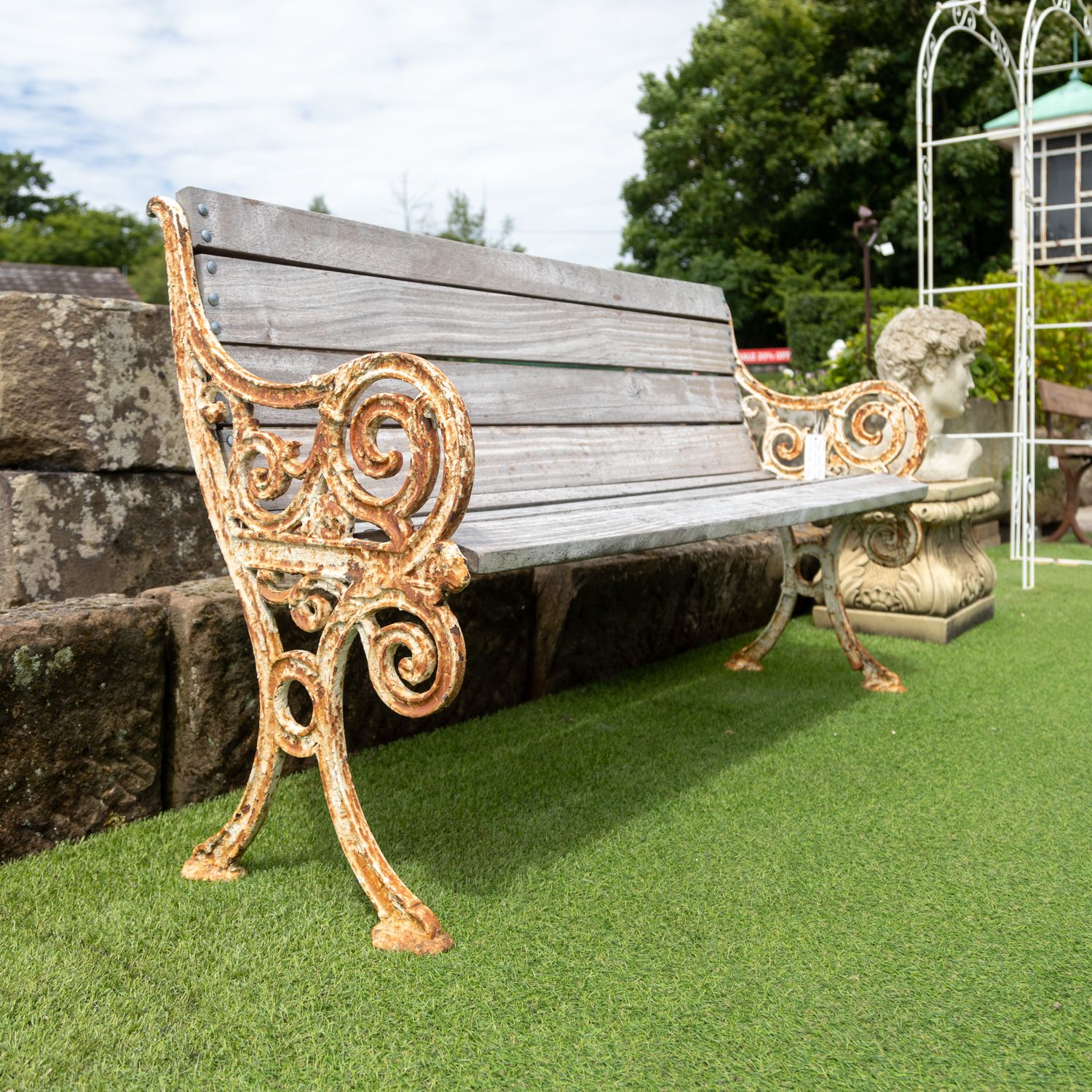 Antique Garden Bench With Decorative Cast Iron Ends photo Garden Furniture