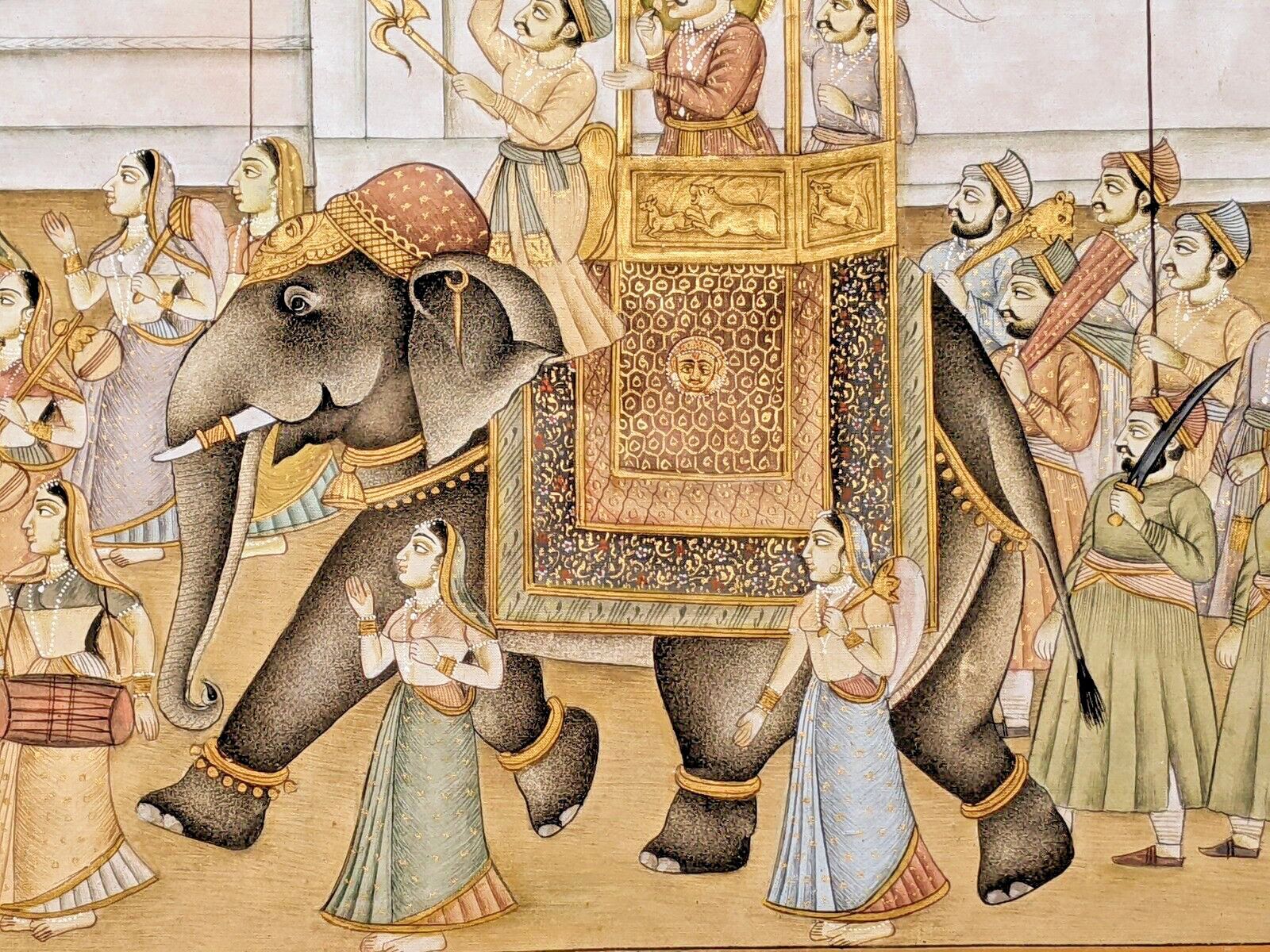 Good Indian Silk Painting Maharajah & Elephants photo 645.0
