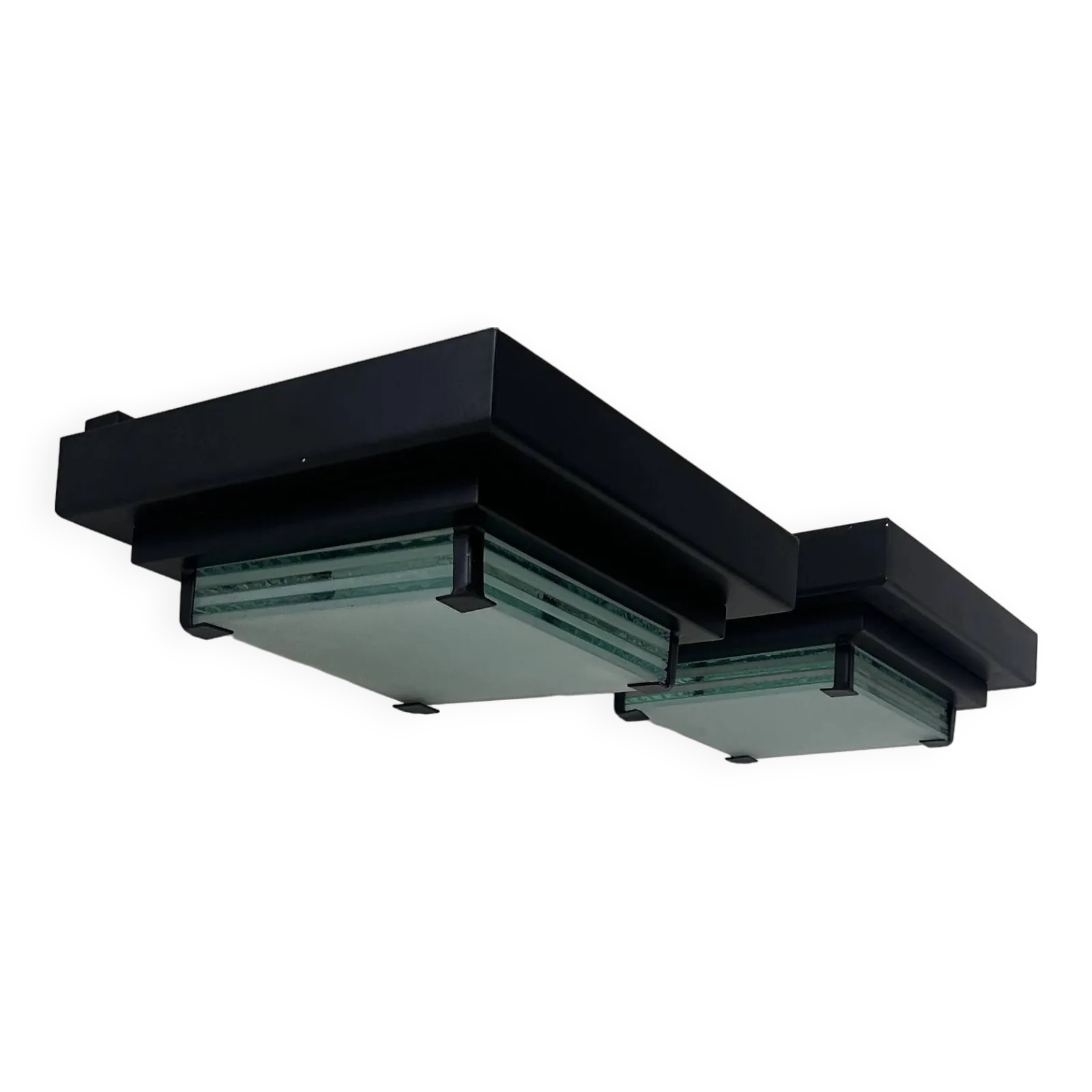 Pair Of Vintage Post Modernist Wall Lights, Glass And Sandblasted Glass, France 1980