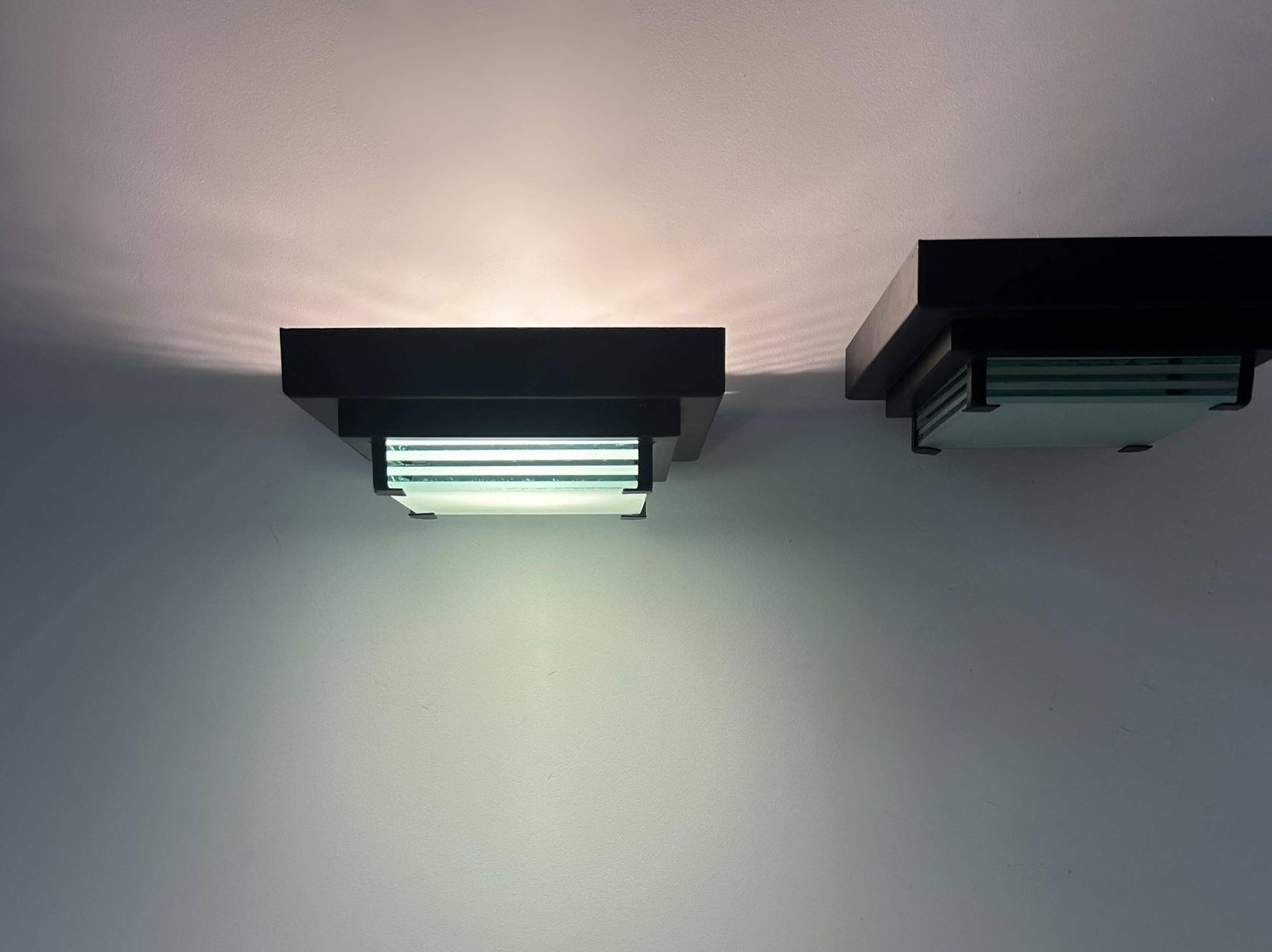 Pair Of Vintage Post Modernist Wall Lights, Glass And Sandblasted Glass, France 1980 photo furniture