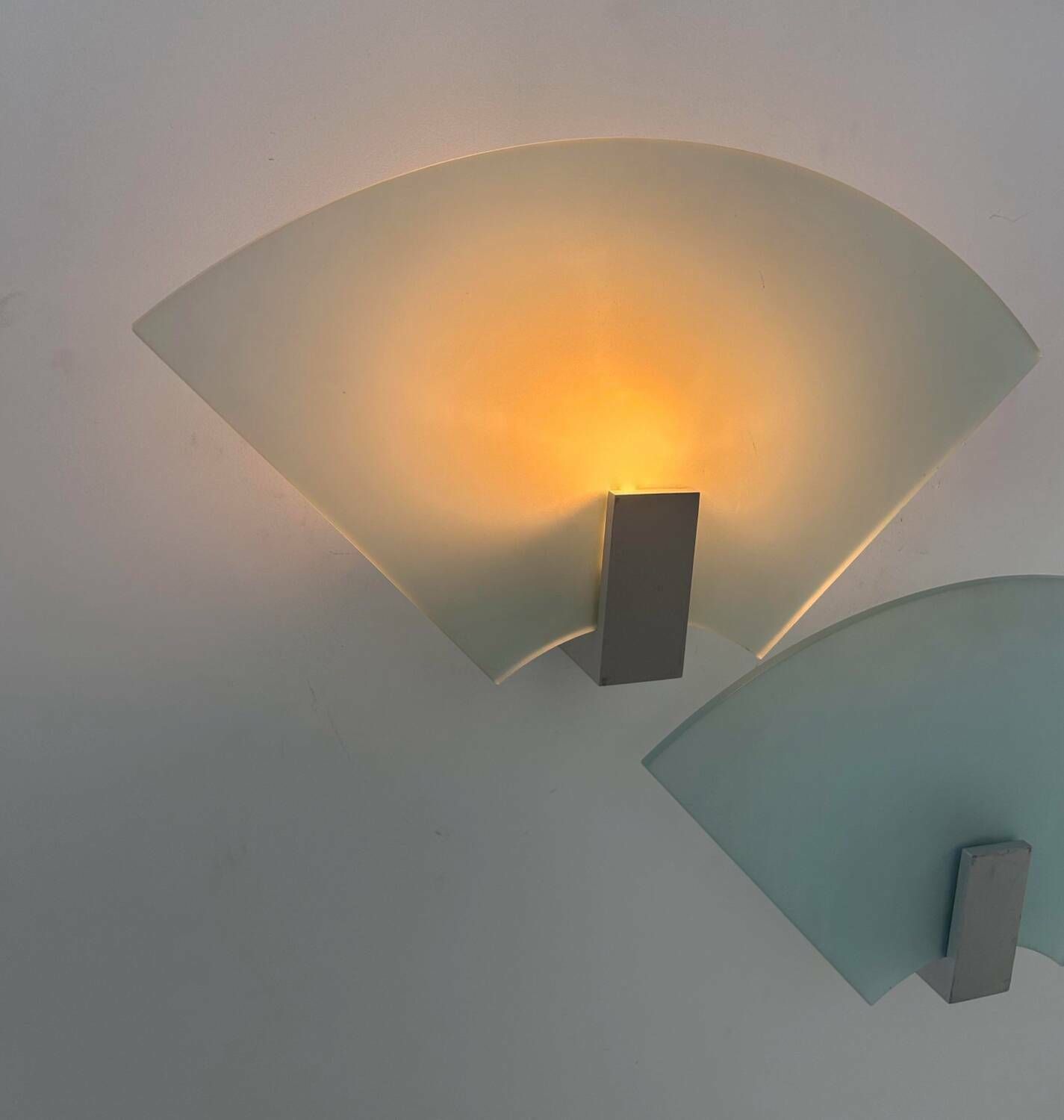 Pair Of Vintage Sandblasted Glass Wall Lights, Italy 1980s photo Lighting