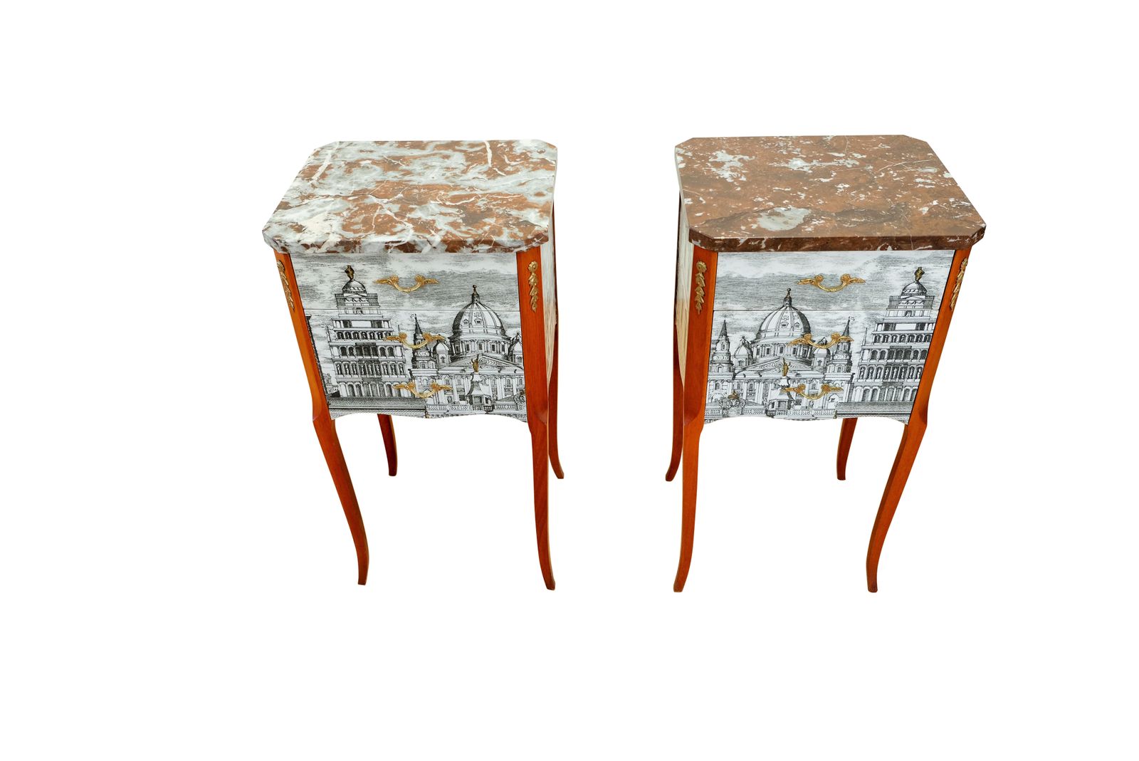 Pair Fornasetti Design Nightstands With Marble Top photo for sale