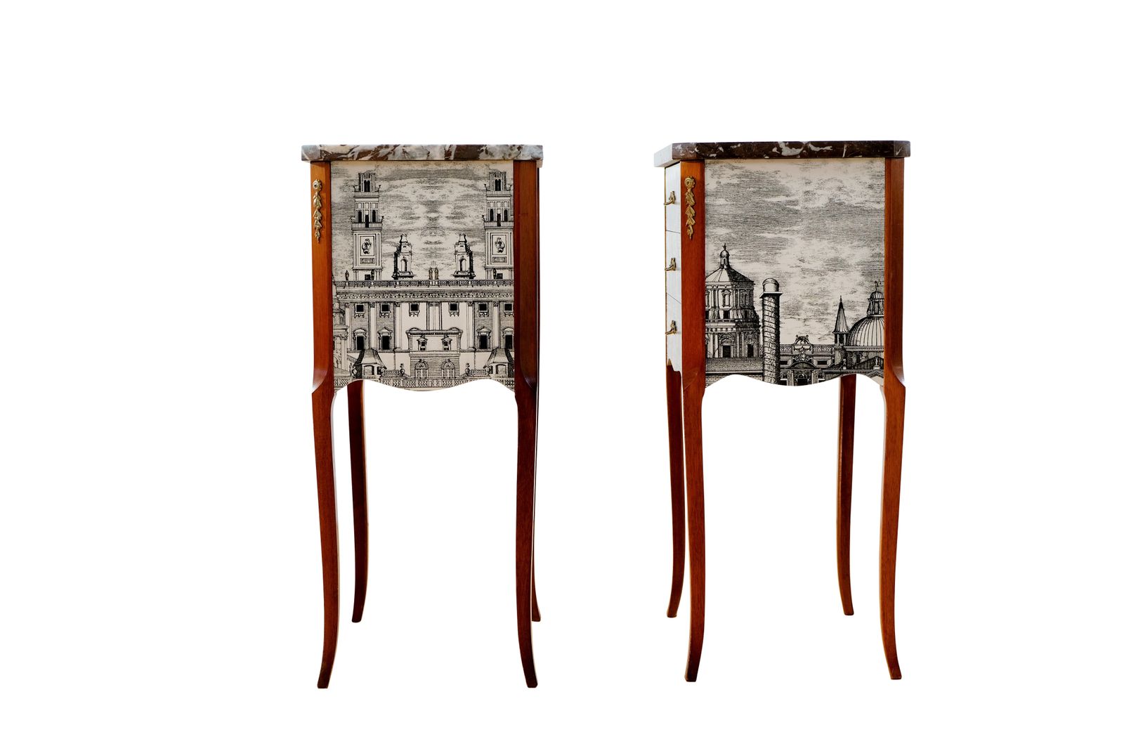 Pair Fornasetti Design Nightstands With Marble Top photo buy