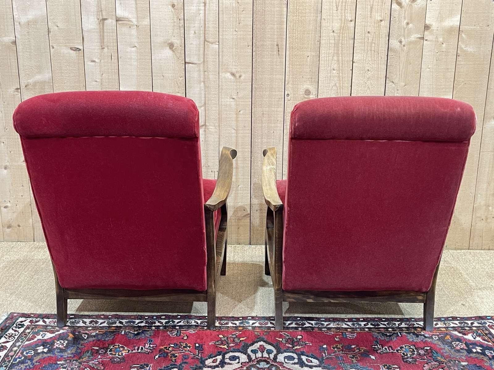 photo vinterior Pair Of Beech Bridge Armchairs From The 1950s