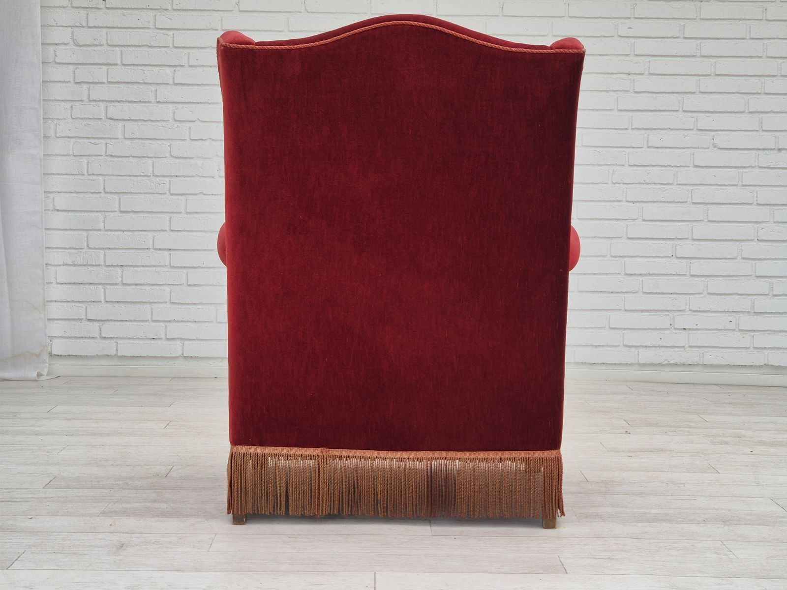 1970s, Danish Highback Wingback Armchair, Original Condition, Furniture Velour, Ash Wood. photo buy