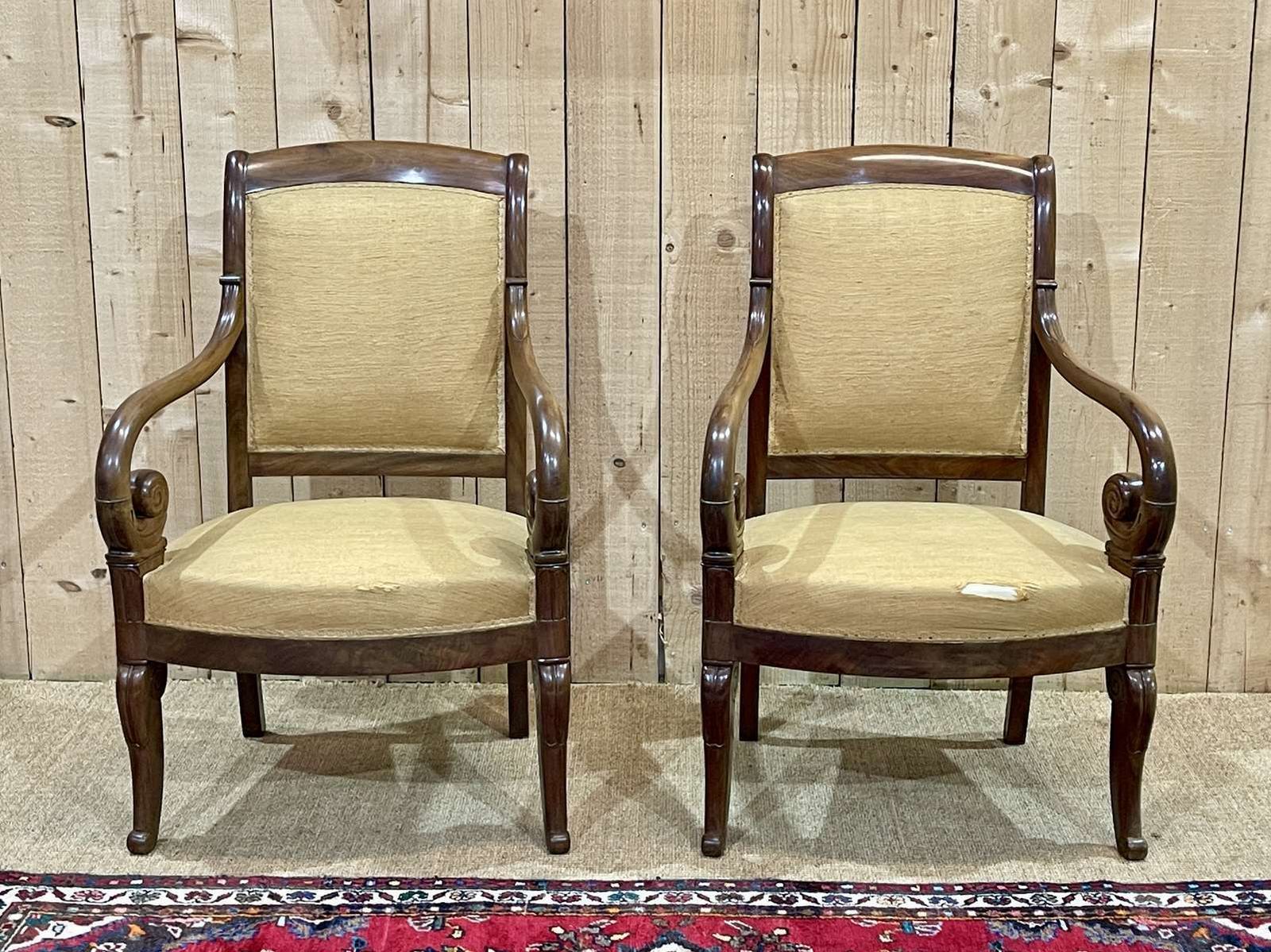 Pair Of Restoration Armchairs In Mahogany From The End Of The 19th Century