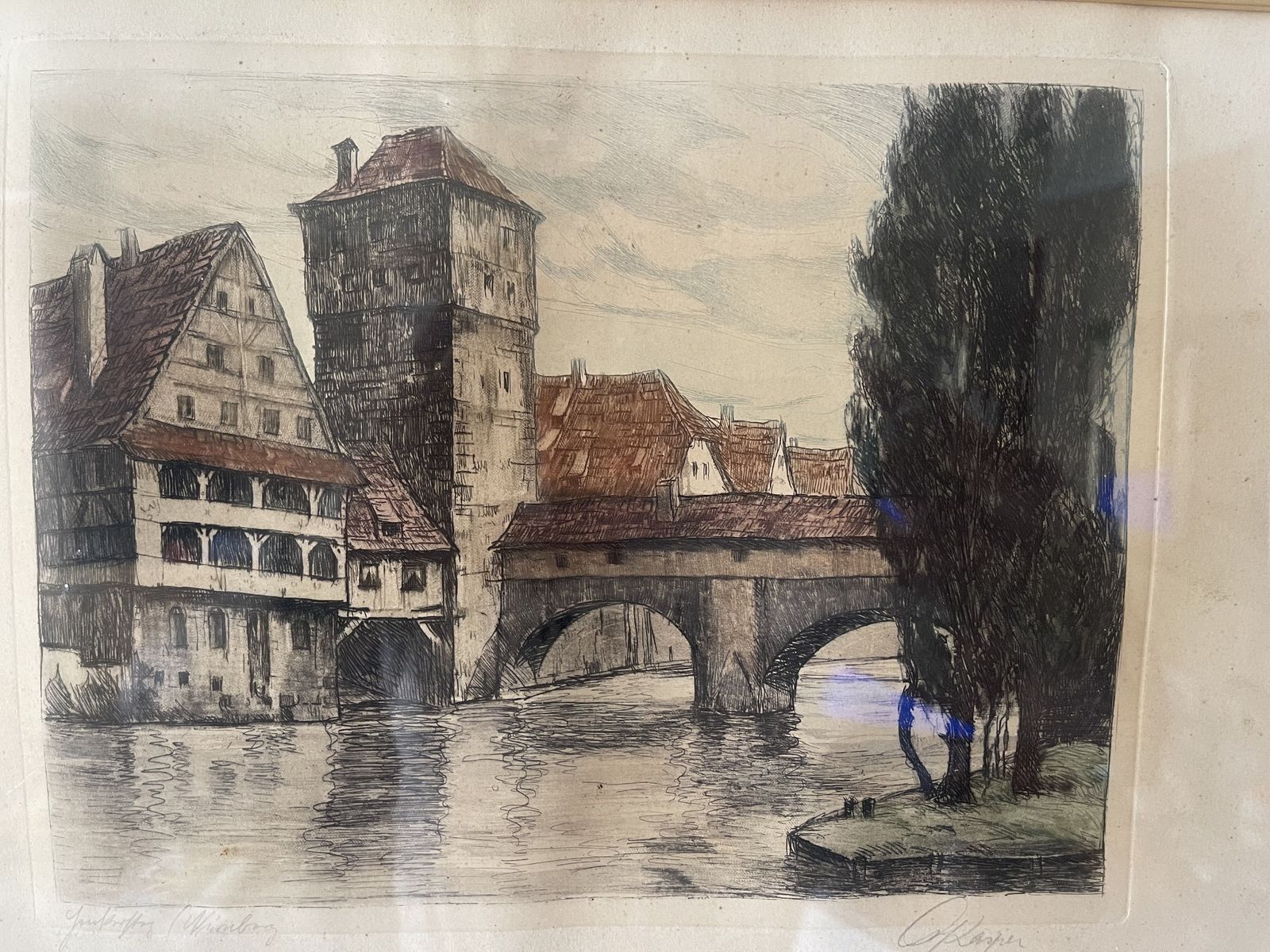 Watercolour Painting Framed And Glazed Of Max Brucke Bridge Nuremberg Germany Signed Very Early 20th Century photo furniture