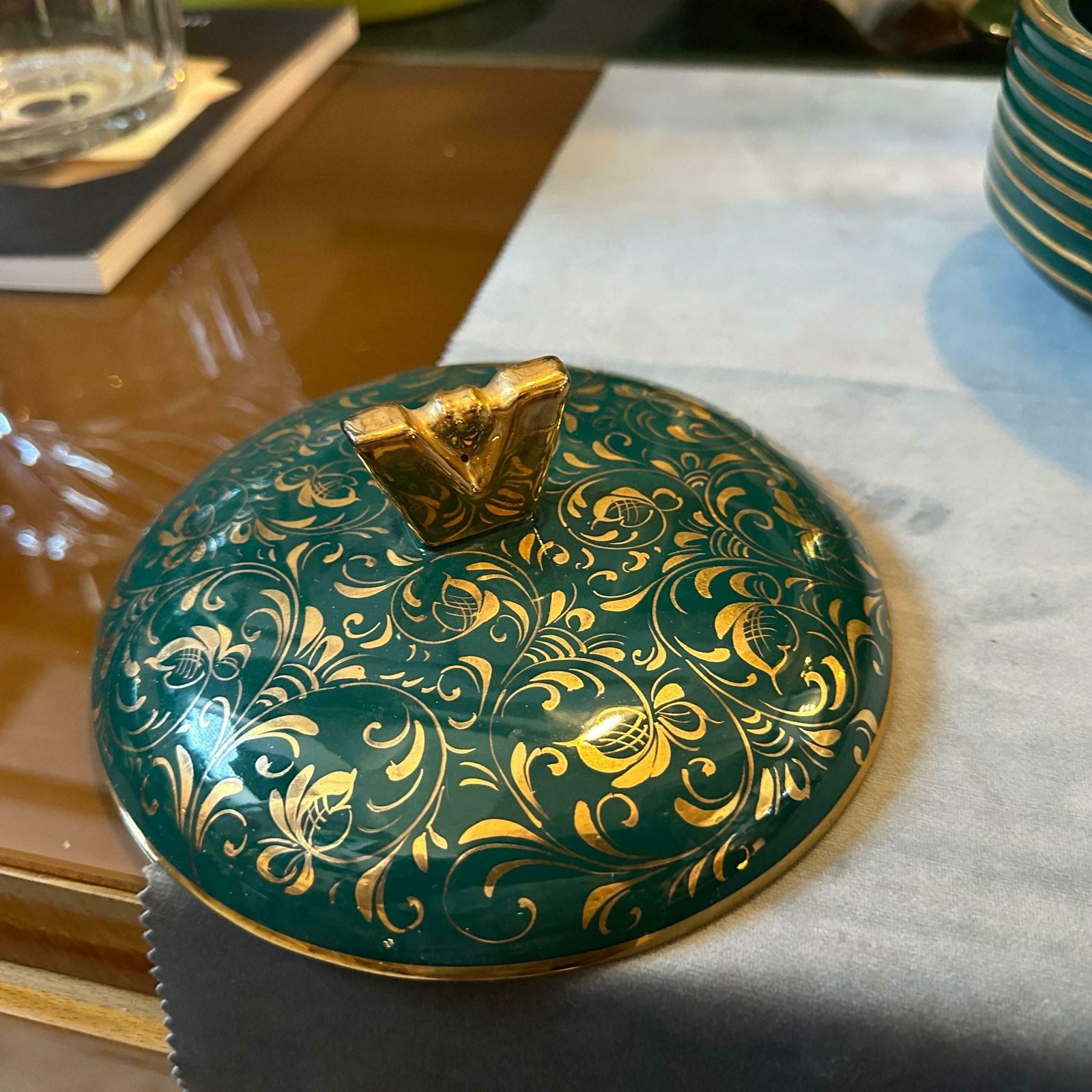 1960s Mid Century Modern Green And Gold Ceramic Italian Box By La Colonnata photo furniture