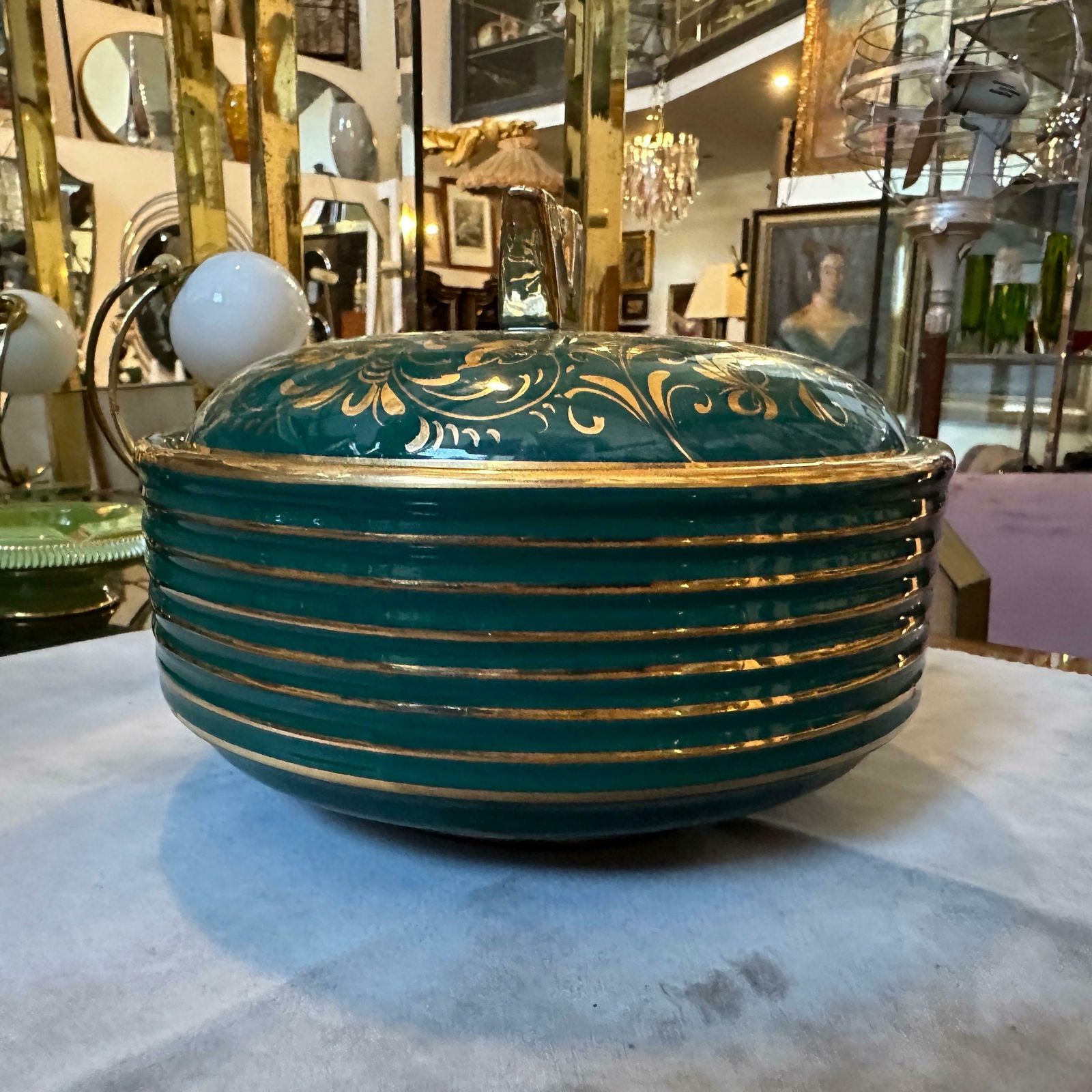 1960s Mid Century Modern Green And Gold Ceramic Italian Box By La Colonnata photo 485.0