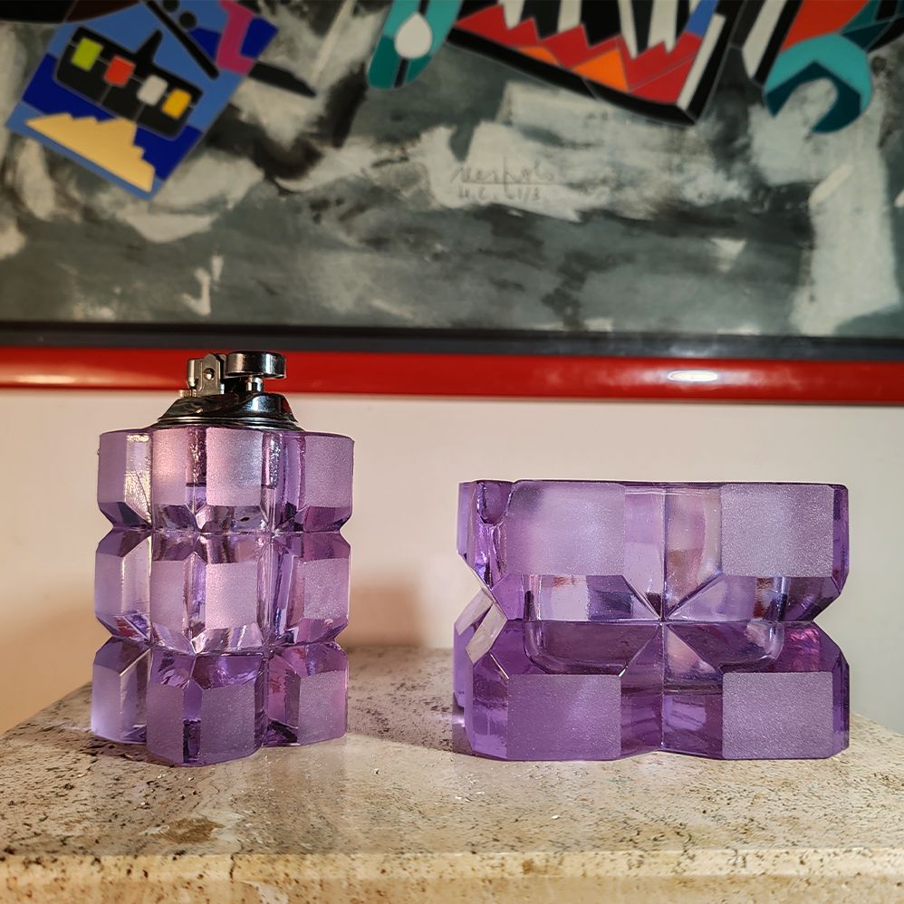 1970s Purple Smoking Set By Antonio Imperatore In Murano Glass . Made In Italy