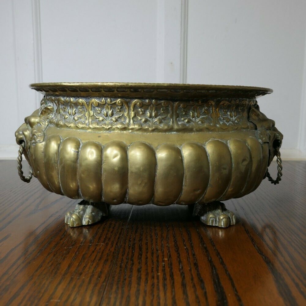 Gothic Brass Jardiniere With Lions Mask Handles And Liner photo furniture