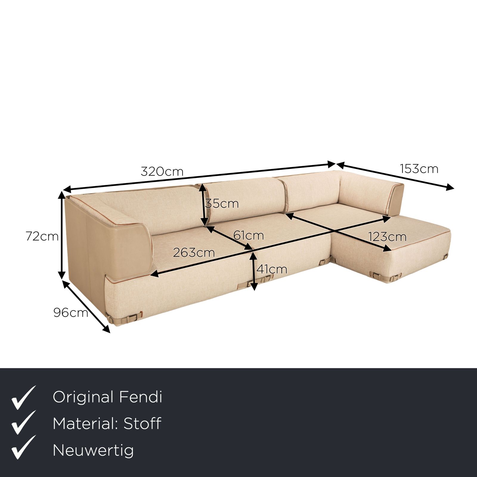 Fendi Soho Element Stof Leer Hoekbank Beige Bruin Module Recamiere Rechts Nieuwe Bekleding Door Toan Nguyen photo furniture