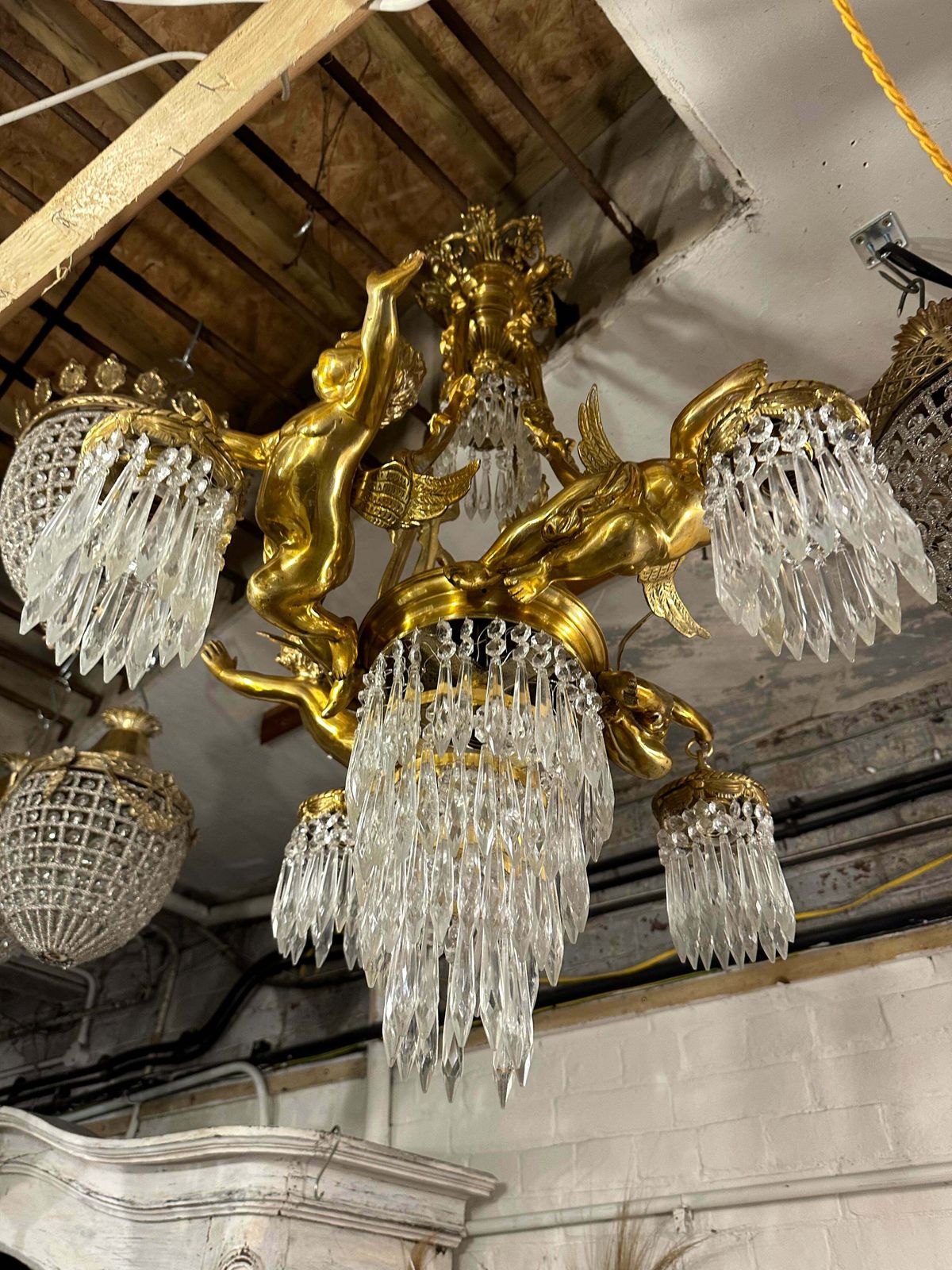 Solid Bronze, French 3 Tier Cherub Chandelier, With Crystal photo furniture