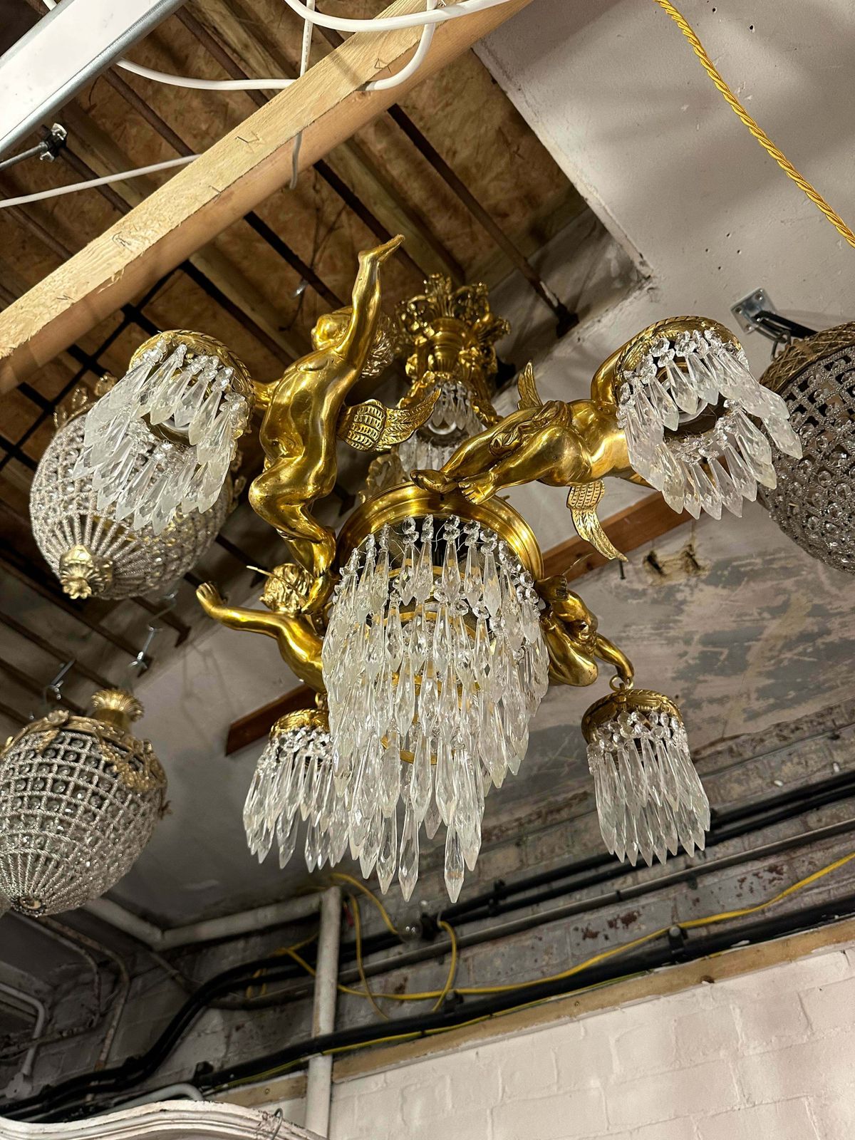 Solid Bronze, French 3 Tier Cherub Chandelier, With Crystal photo for sale