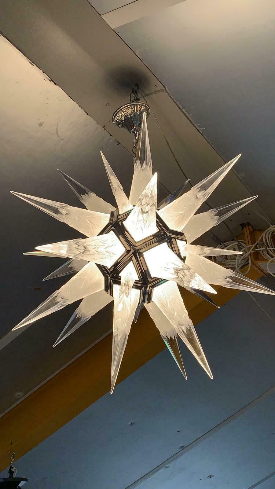 Unusual, Crystal Star Chandelier, 1950’s, Matching Pair, Charles J Epstein photo for sale