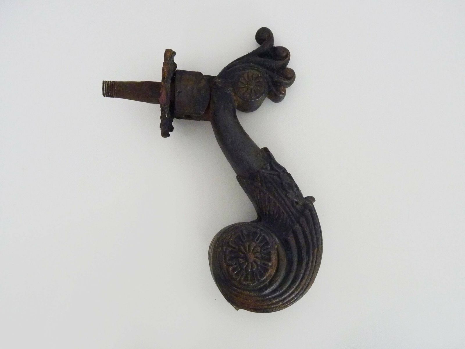 Old Cast Iron Door Knocker In The Shape Of A Hand With Ball. Door Hammer. photo for sale