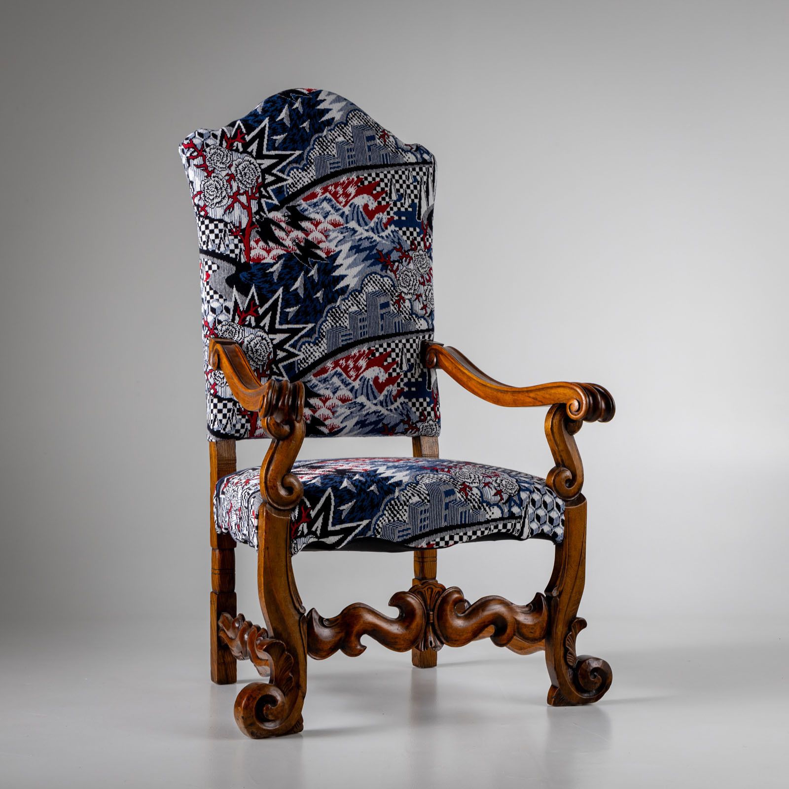 Baroque Style Armchair With Modern Upholstery, Italy, Mid 18th Century photo furniture