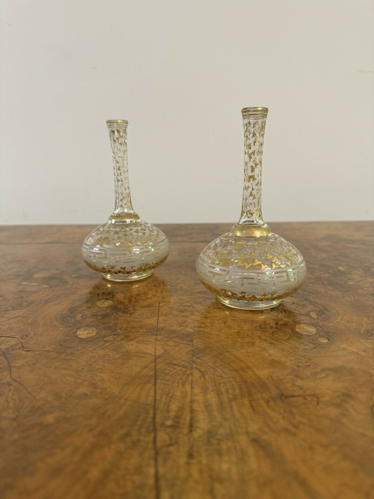 Pretty Pair Of French Antique Gilt Decorated Bottles photo for sale