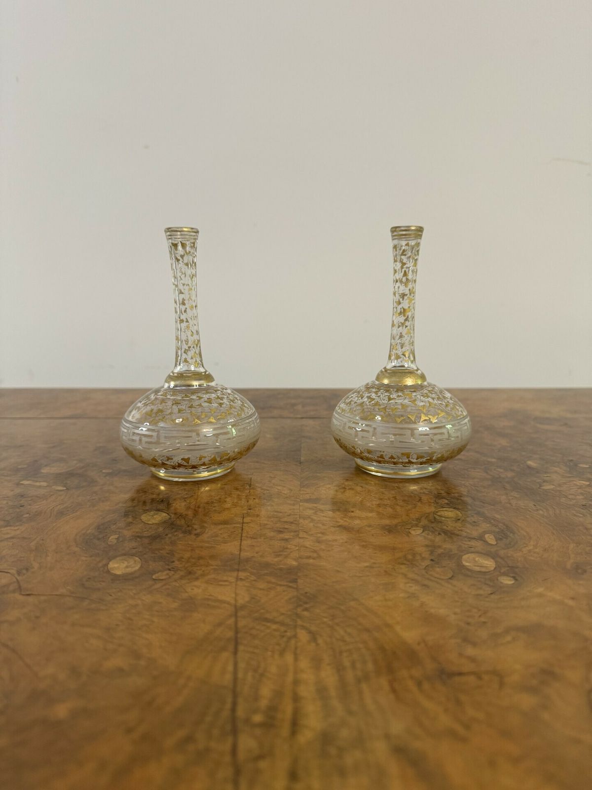 Pretty Pair Of French Antique Gilt Decorated Bottles