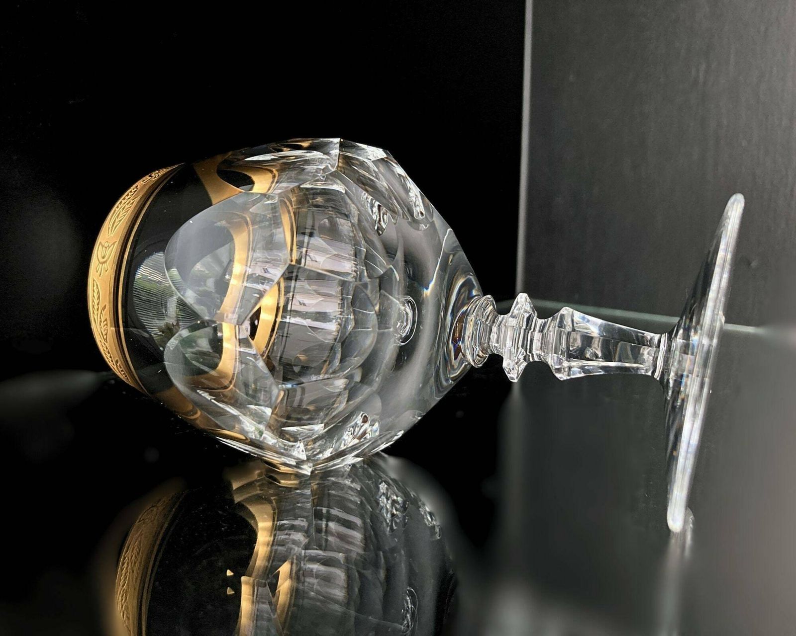 Crystal Cognac Glasses Gold | 2pcs | Balloon | Theresienthal Ca 1950s photo vintage