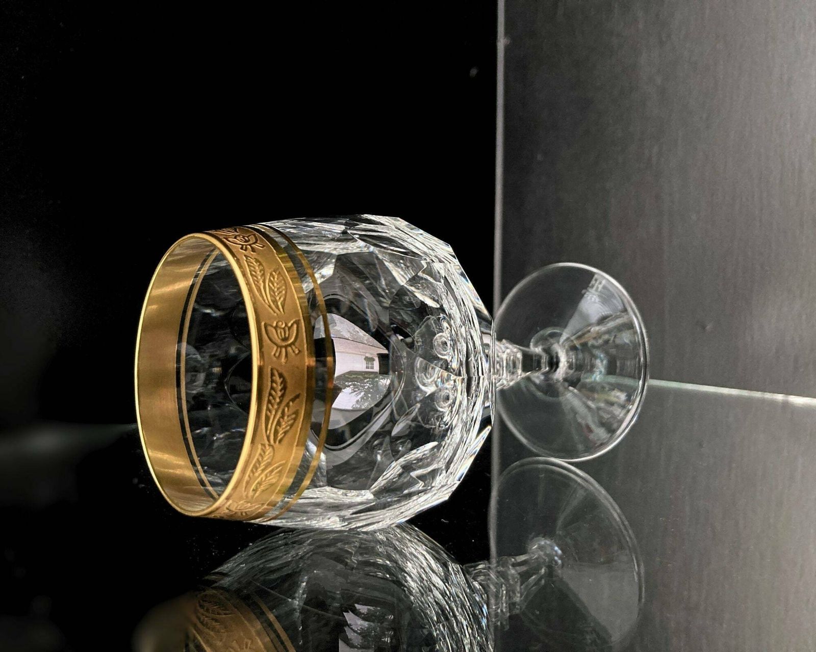 photo furniture Crystal Cognac Glasses Gold | 2pcs | Balloon | Theresienthal Ca 1950s