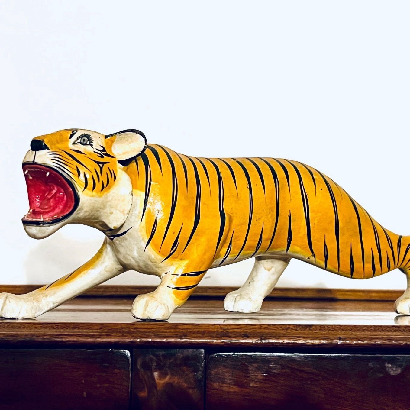 Fabulous Vintage Indian Painted Wooden Tiger photo Art