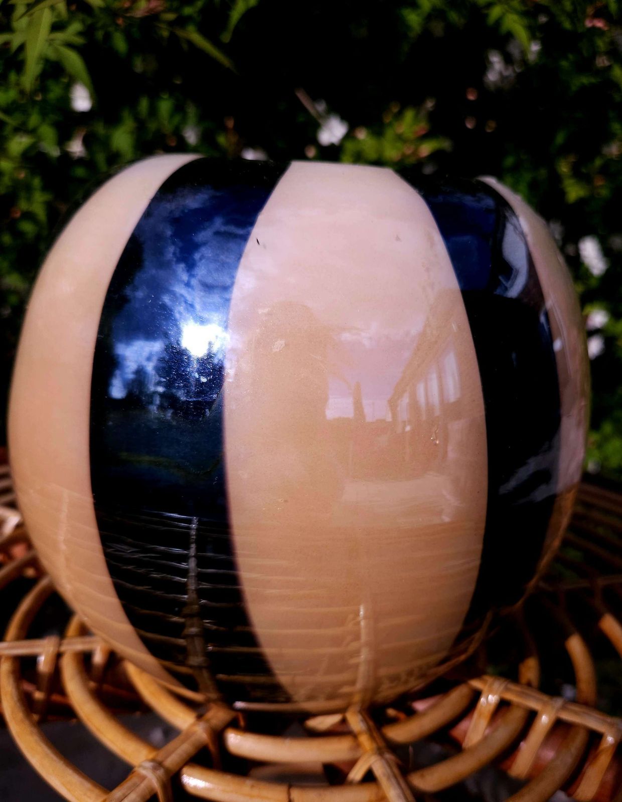 Unusual Murano Style, Striped Spherical Glass Vase photo vinterior