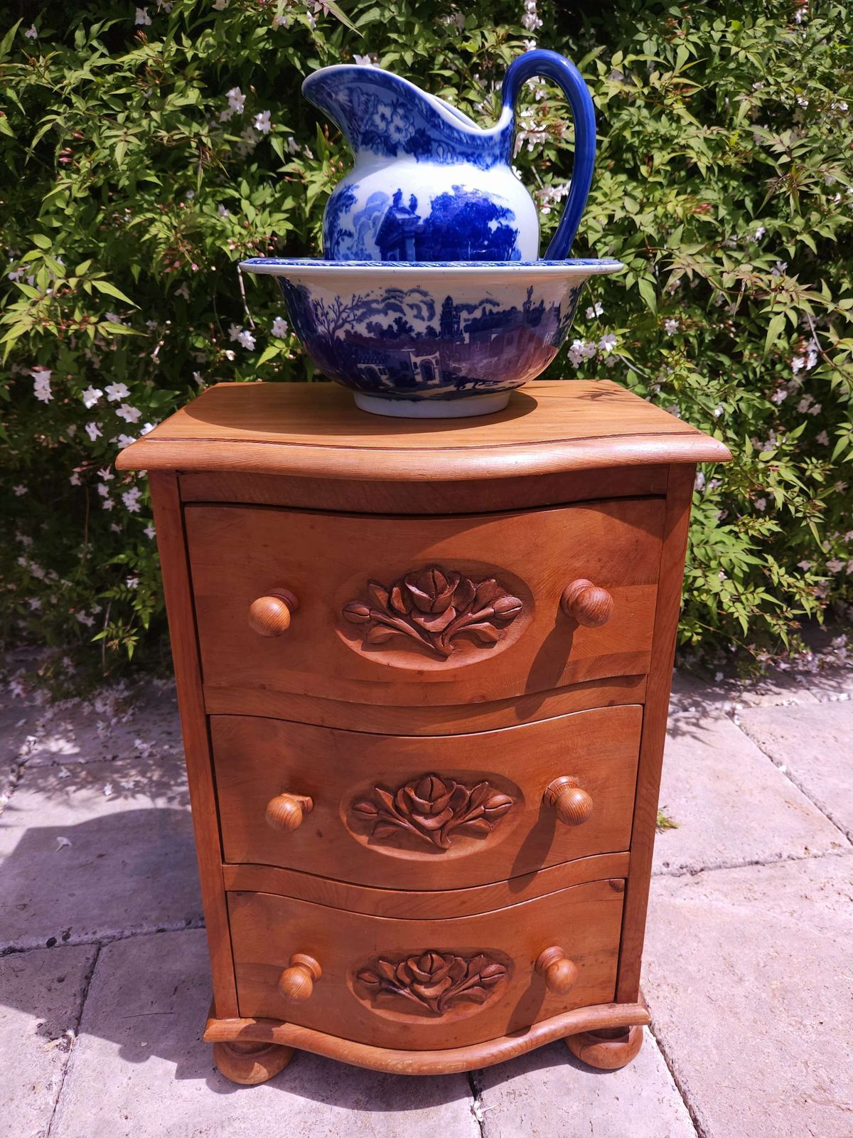 Solid Pine, Shaped & Carved Side Table With Drawers
