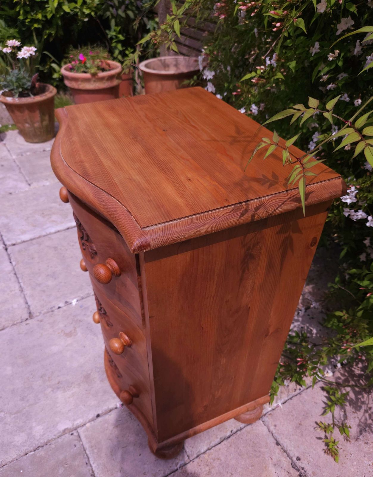 Solid Pine, Shaped & Carved Side Table With Drawers photo for sale