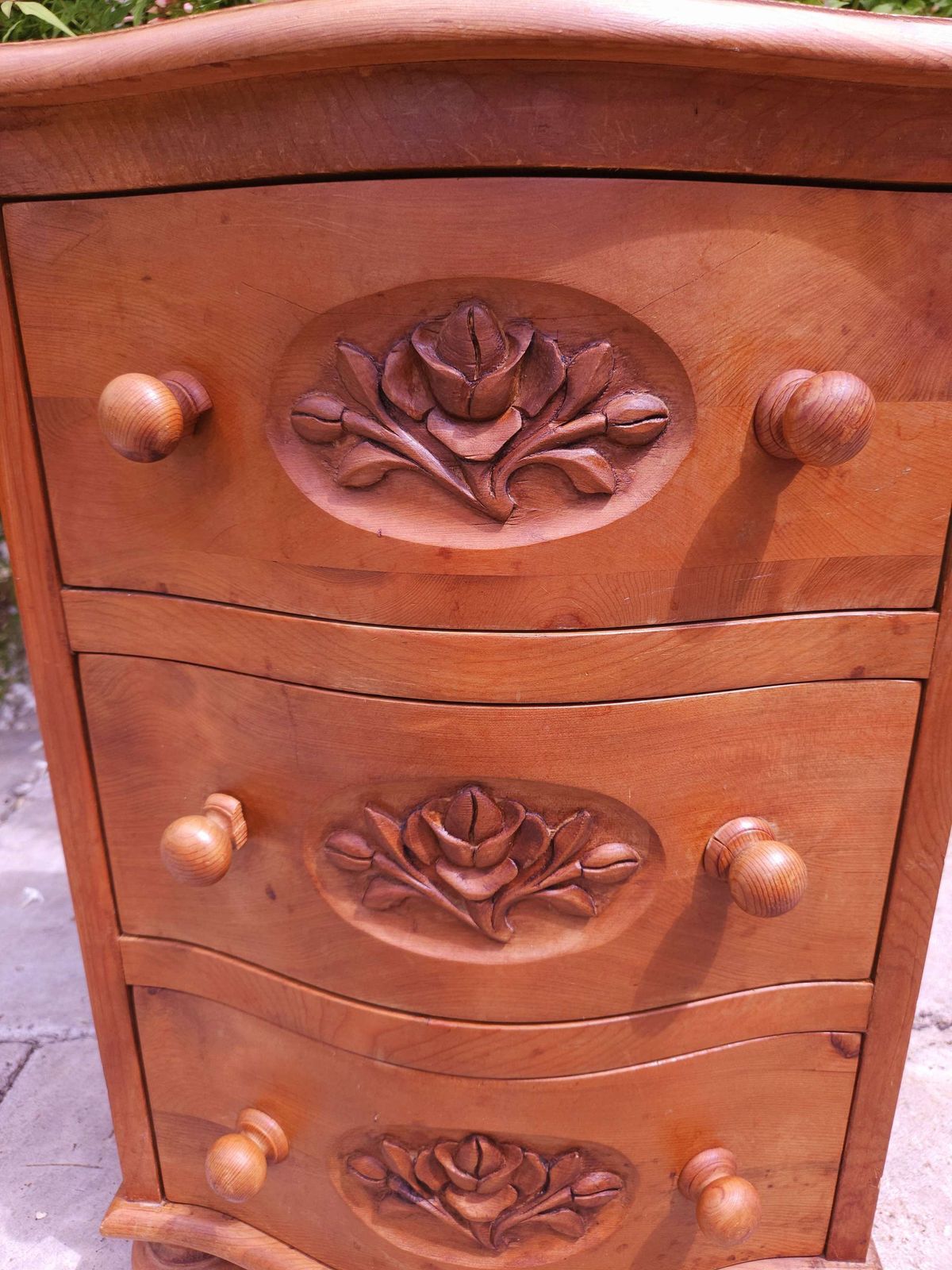 Solid Pine, Shaped & Carved Side Table With Drawers photo vinterior