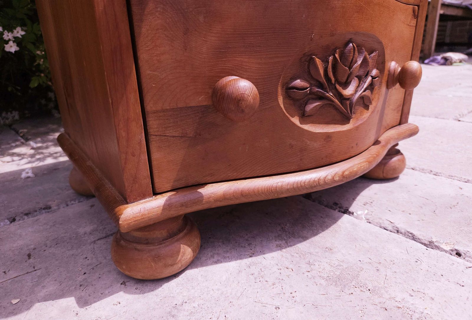 Solid Pine, Shaped & Carved Side Table With Drawers photo vintage