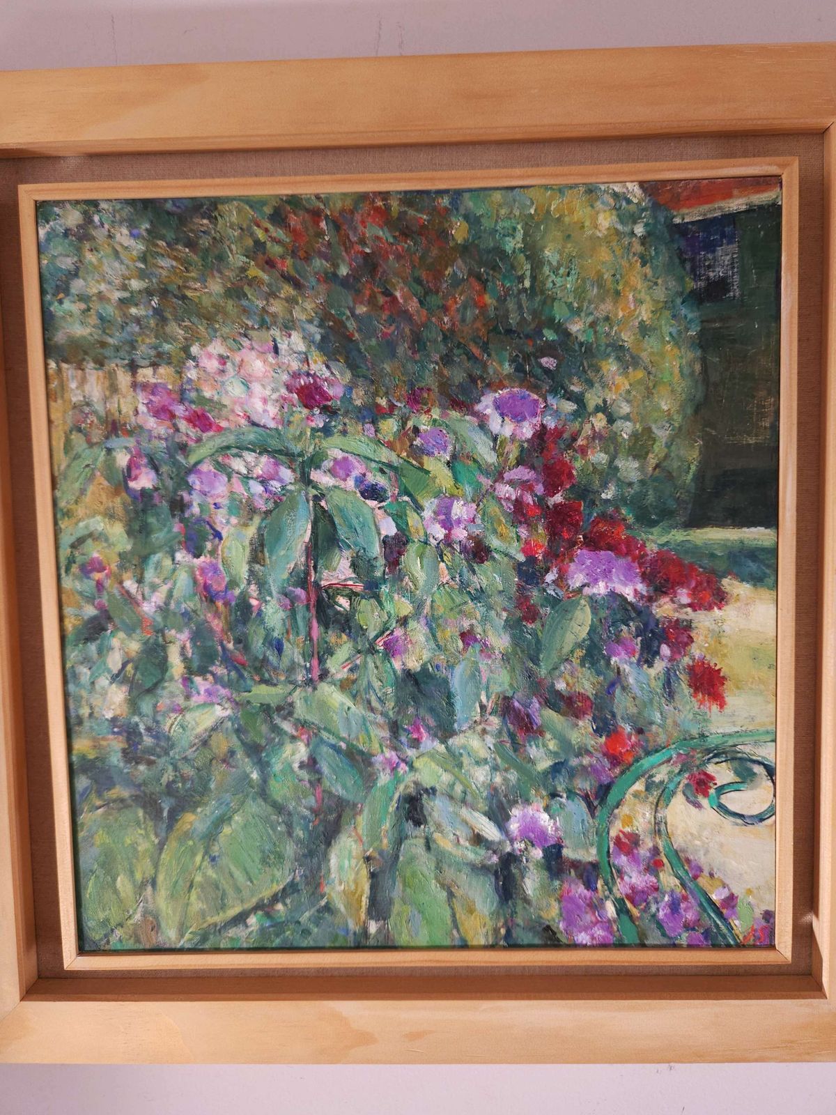 Framed Oil On Board Of Colourful Summer Garden By Suffolk Artist John Sergeant photo vintage