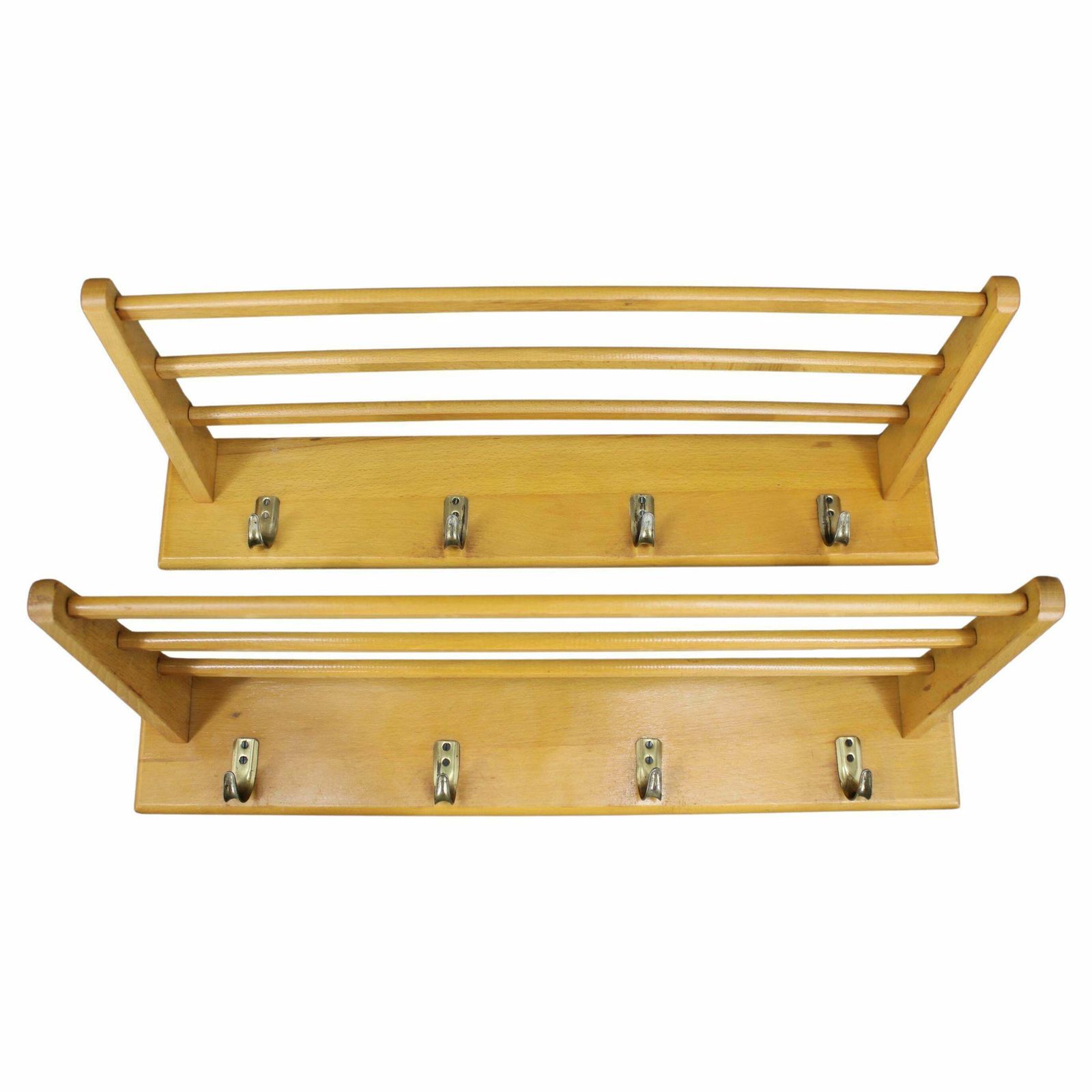 1960s Pair Of Mid Century Wooden Wall Hangers, Czechoslovakia