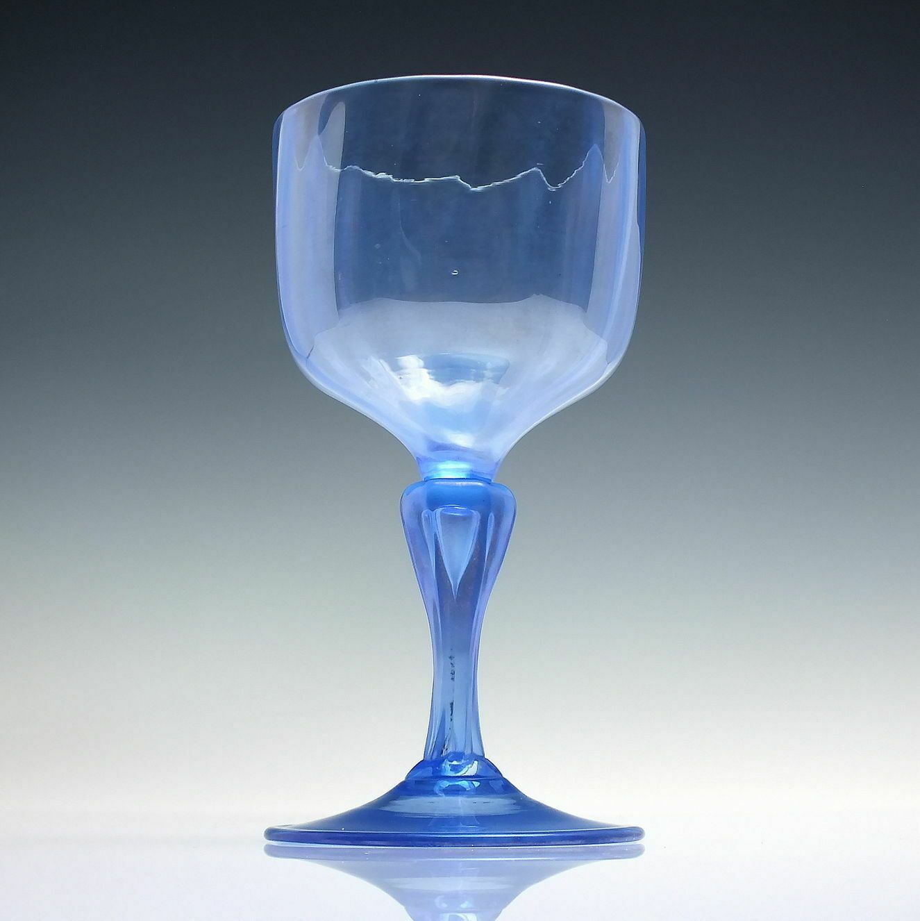 Four Murano Revival Blue Iridescent Wine Glass Goblets C1930 photo furniture